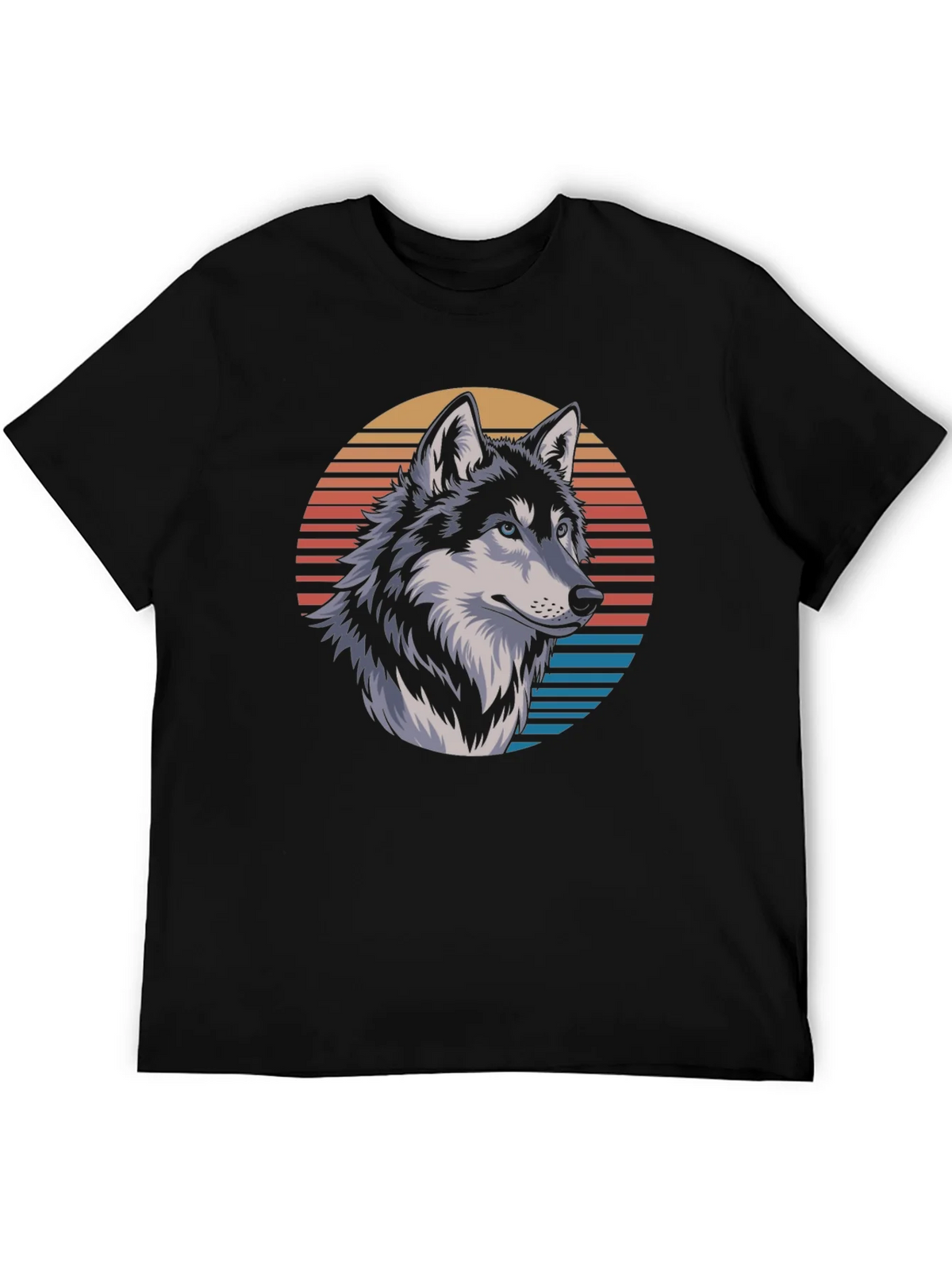 Wolf Graphic Tee - Retro Sunset Design Black T-Shirt product image 8