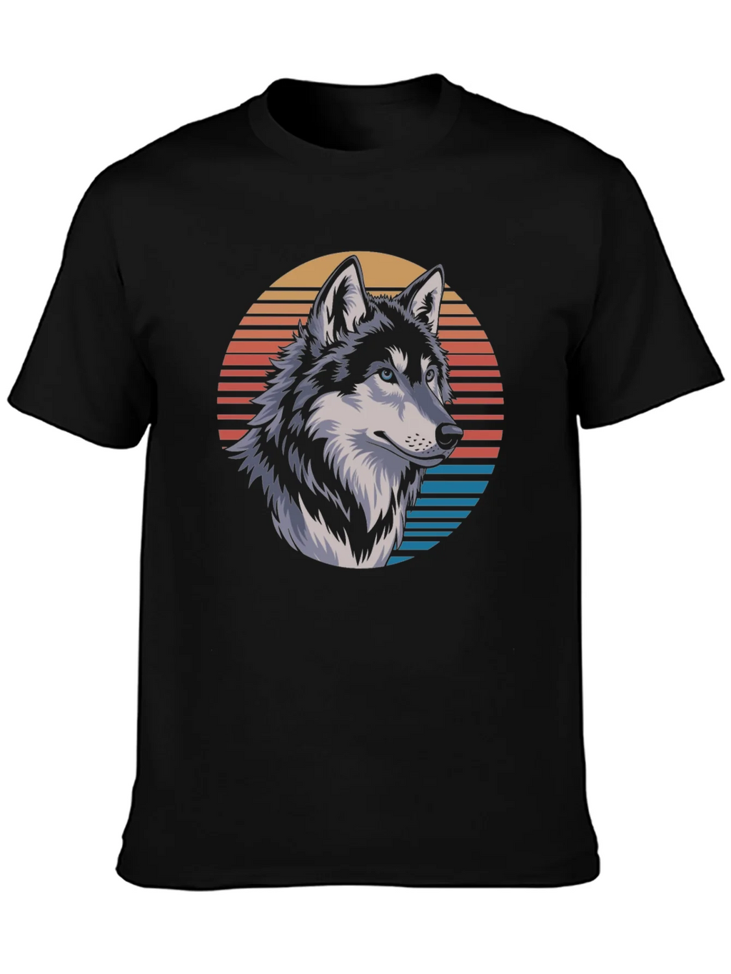 Wolf Graphic Tee - Retro Sunset Design Black T-Shirt product image 6
