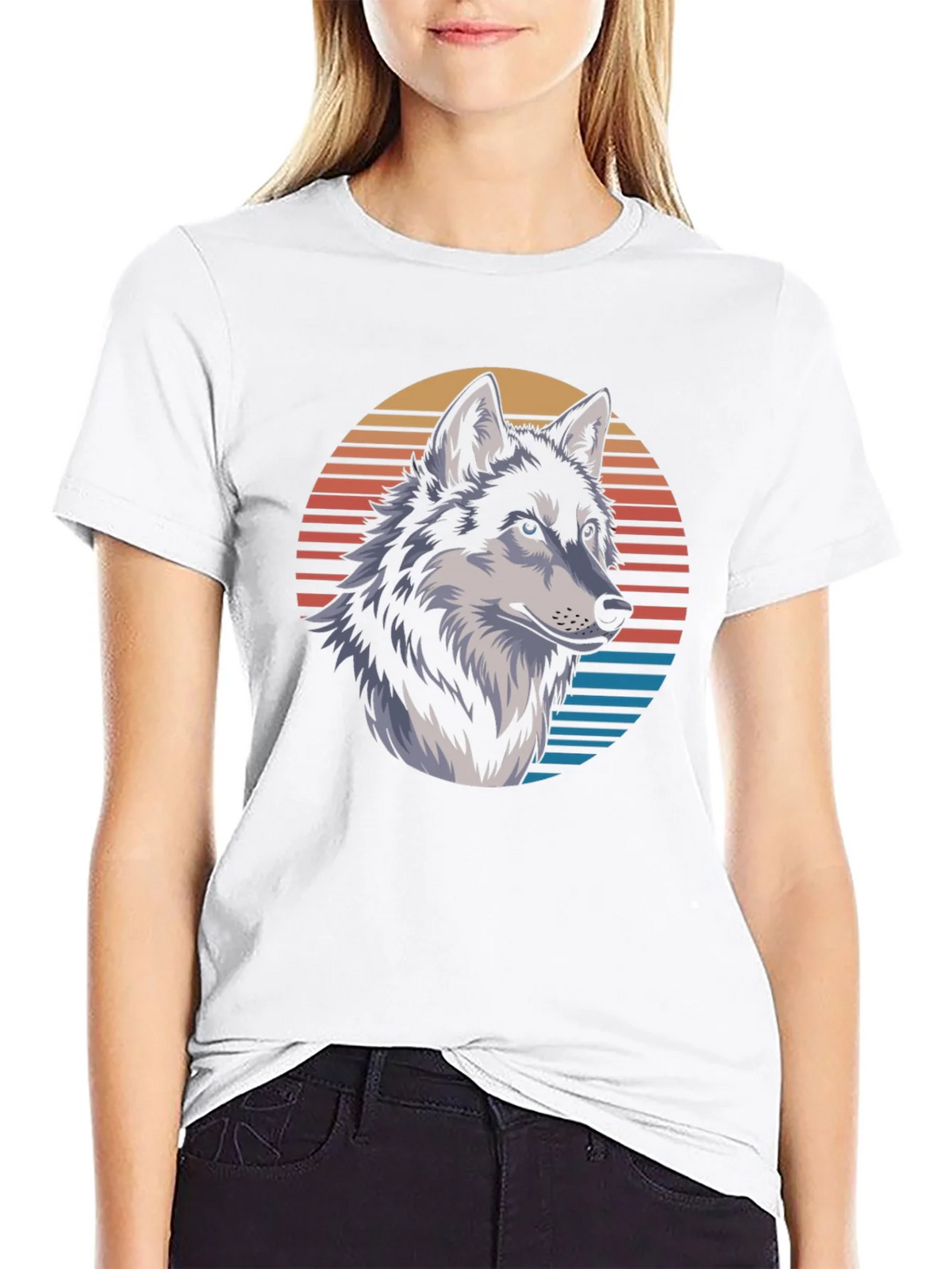 Wolf Graphic Tee - Retro Sunset Design Black T-Shirt product image 11