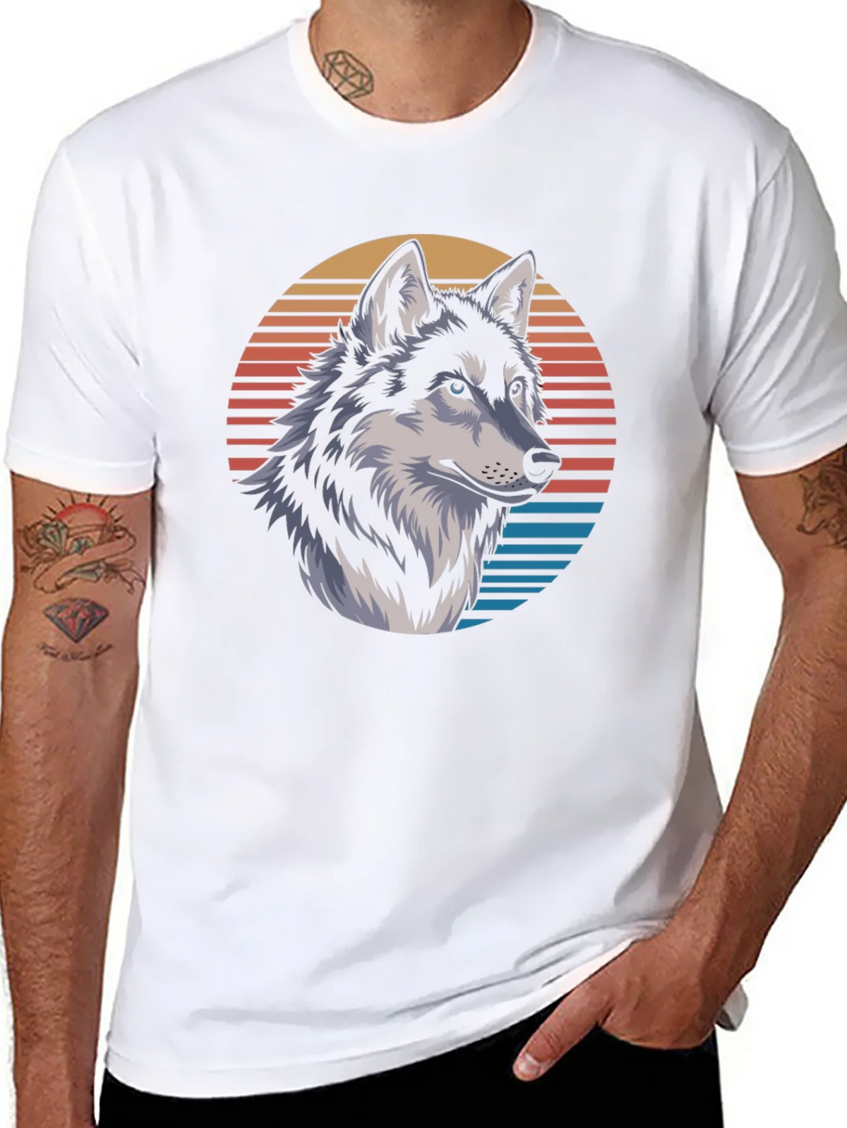 Wolf Graphic Tee - Retro Sunset Design Black T-Shirt product image 10