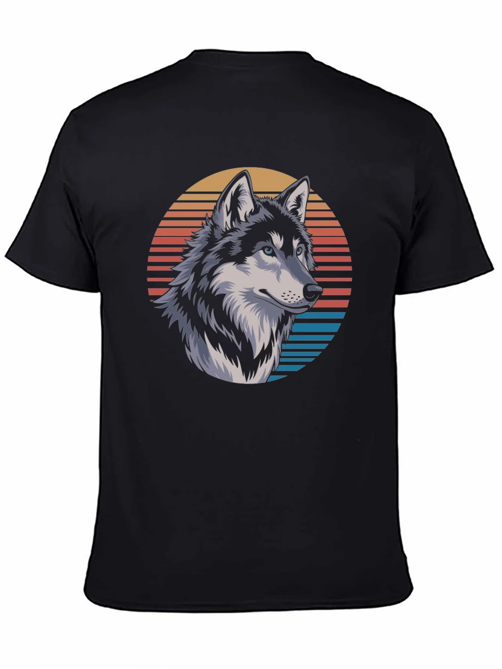 Wolf Graphic Tee - Retro Sunset Design Black T-Shirt product image 7