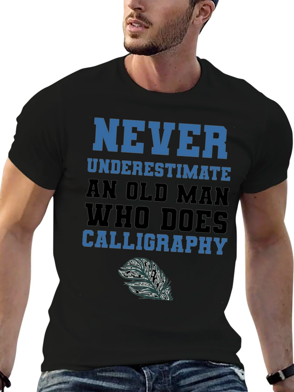 Never Underestimate Calligraphy Old Man T-Shirt product image 9
