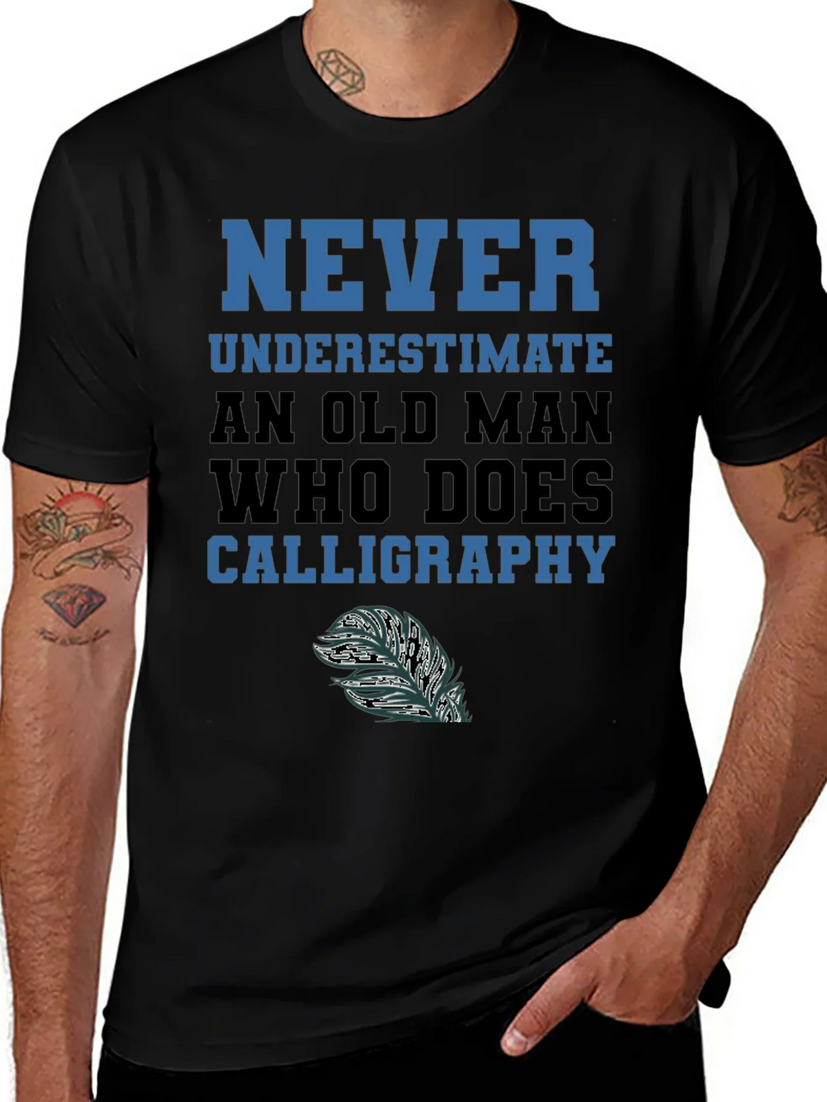 Never Underestimate Calligraphy Old Man T-Shirt product image 1