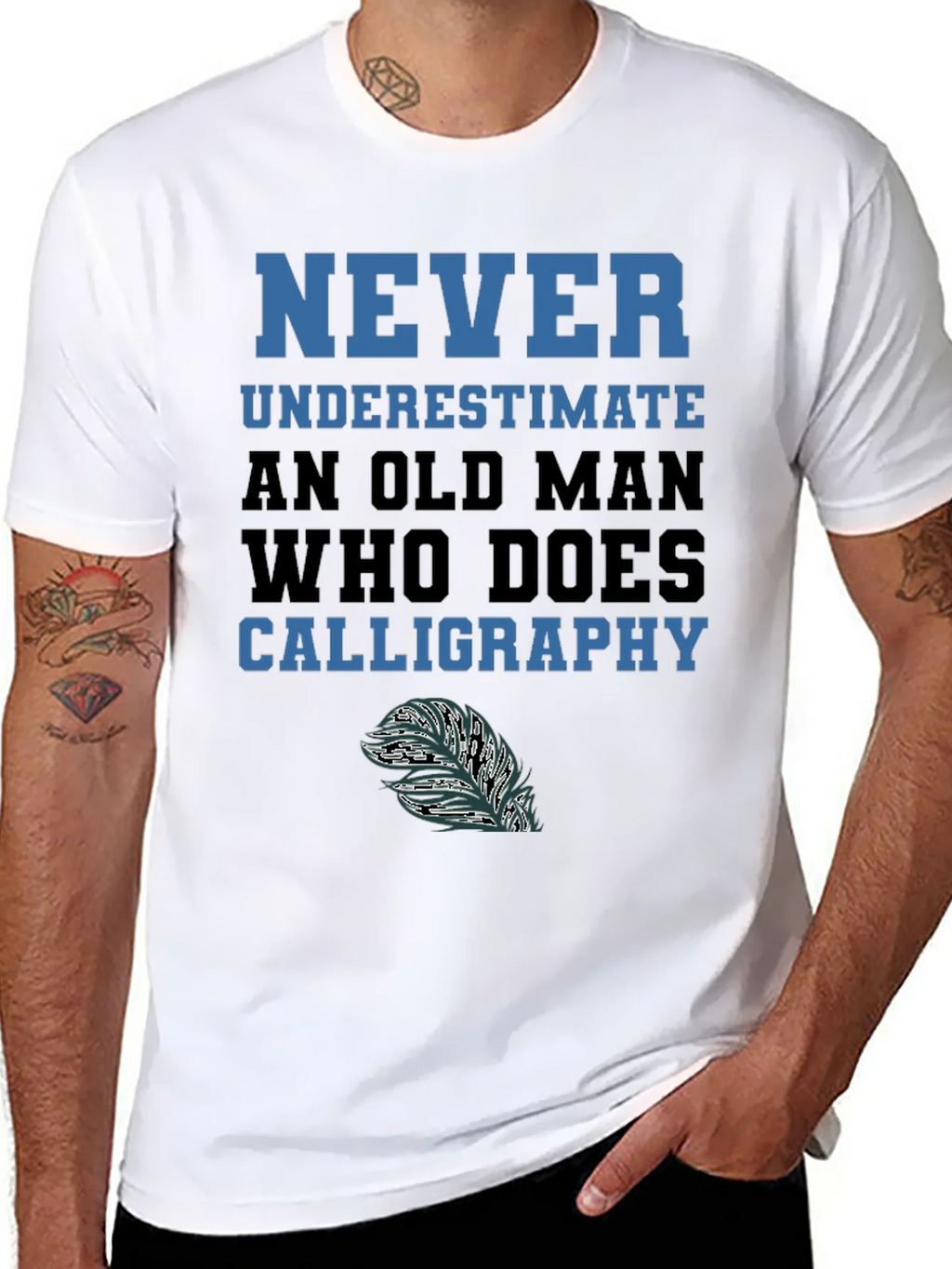 Never Underestimate Calligraphy Old Man T-Shirt product image 10
