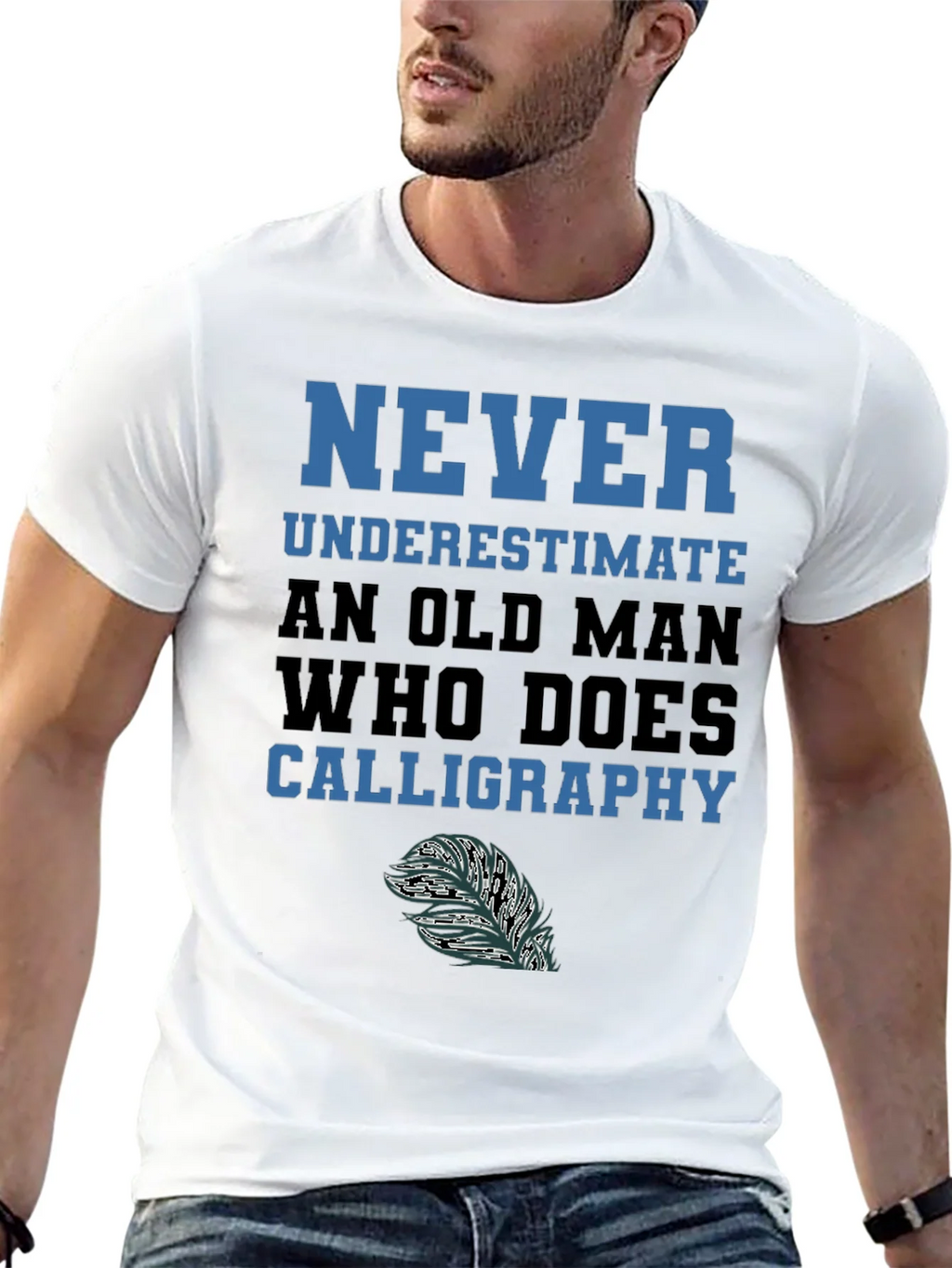 Never Underestimate Calligraphy Old Man T-Shirt product image 4