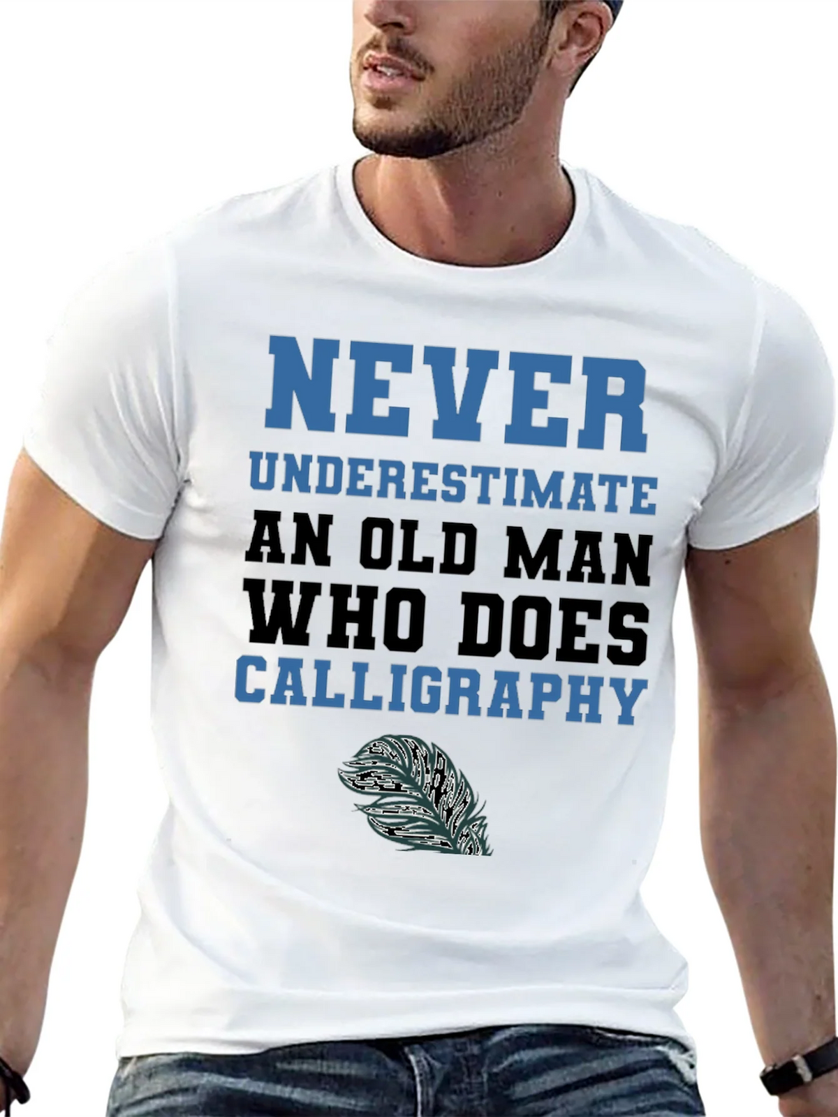 Never Underestimate Calligraphy Old Man T-Shirt product image 4