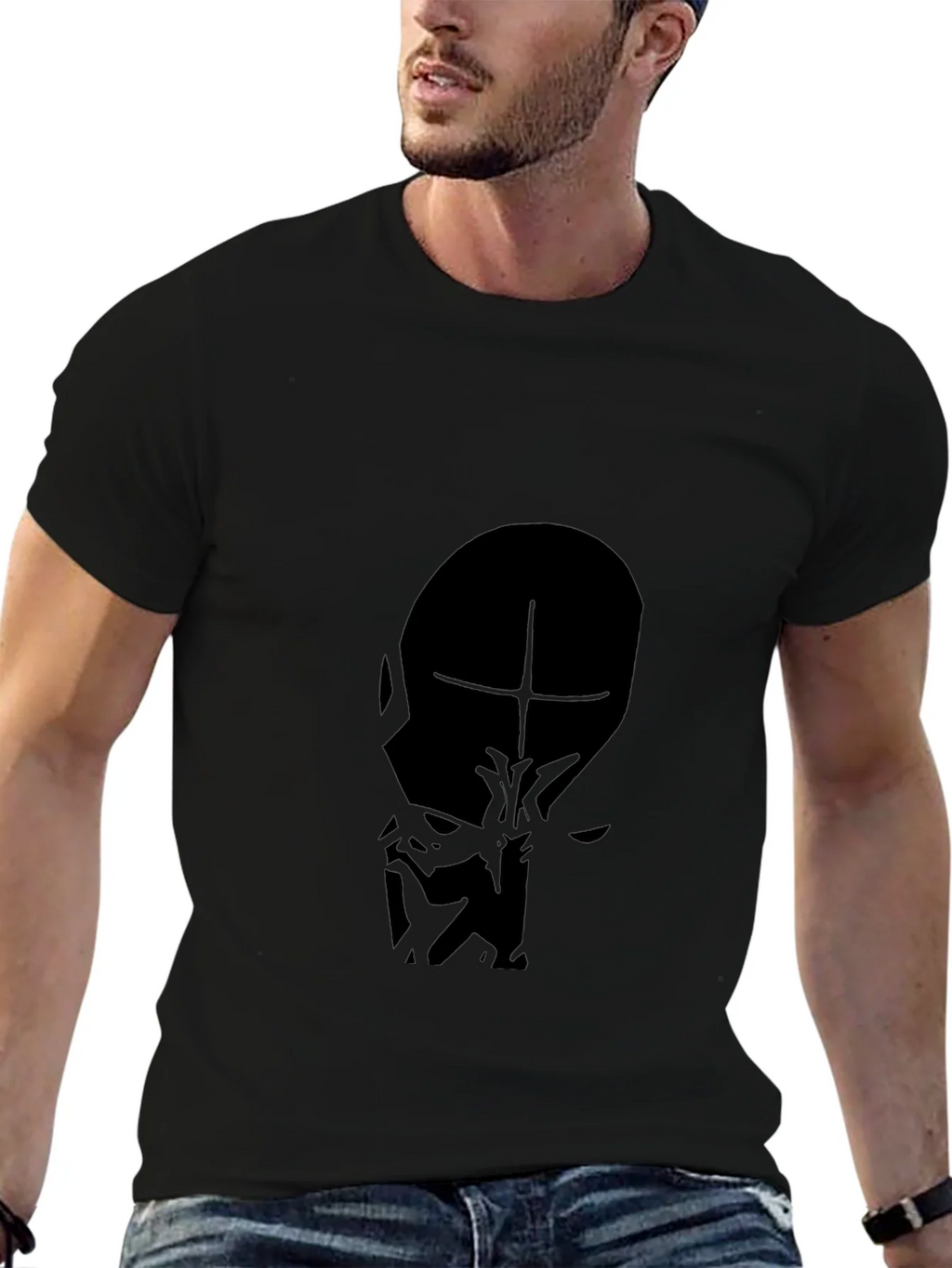 Mens Black T-Shirt - Abstract Face Graphic product image 9