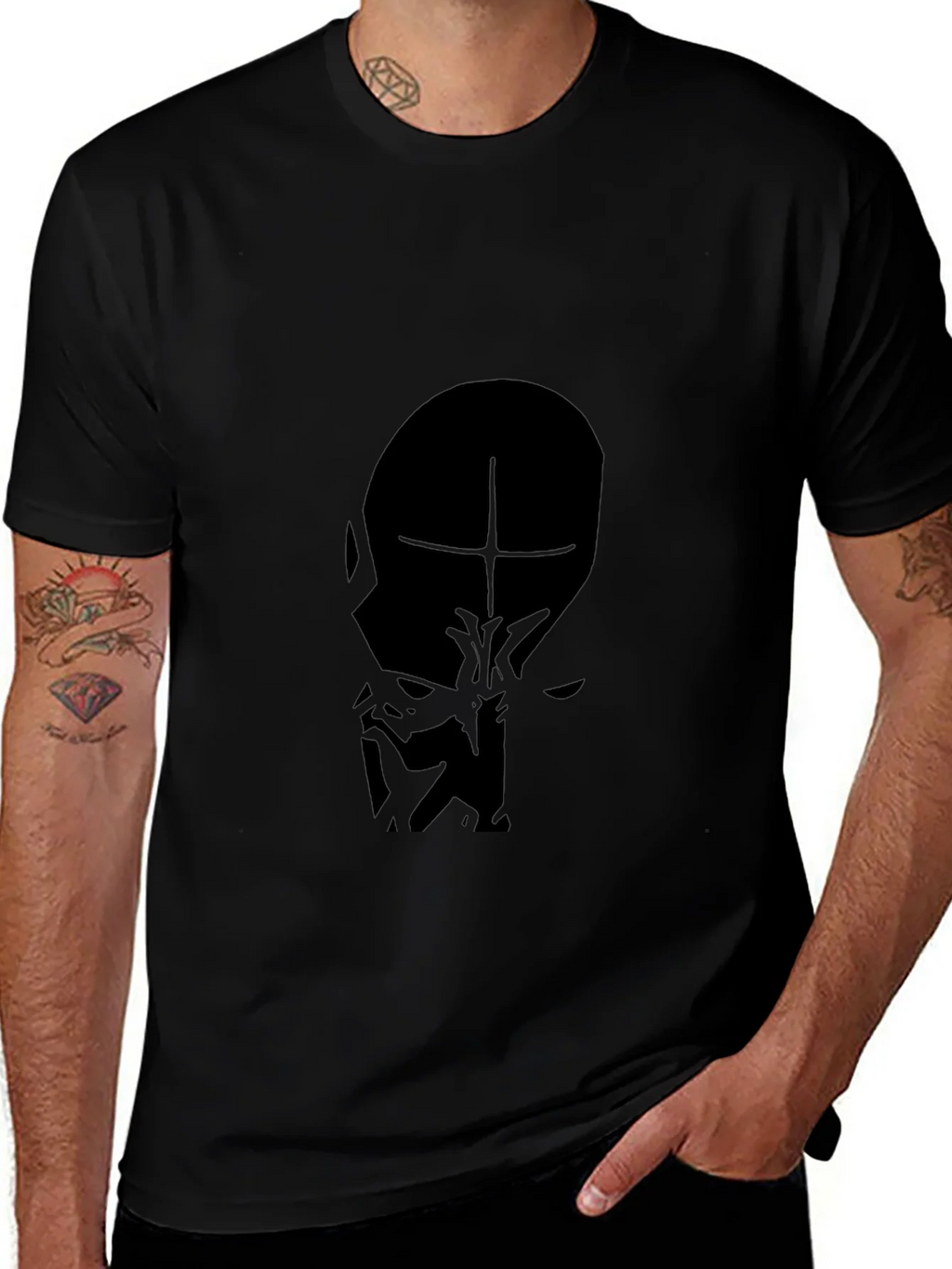 Mens Black T-Shirt - Abstract Face Graphic product image 1
