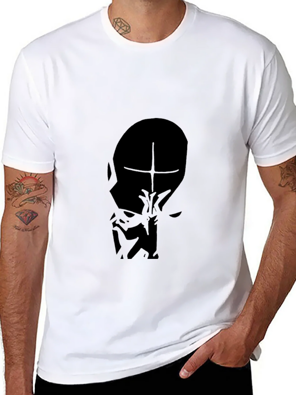 Mens Black T-Shirt - Abstract Face Graphic product image 10
