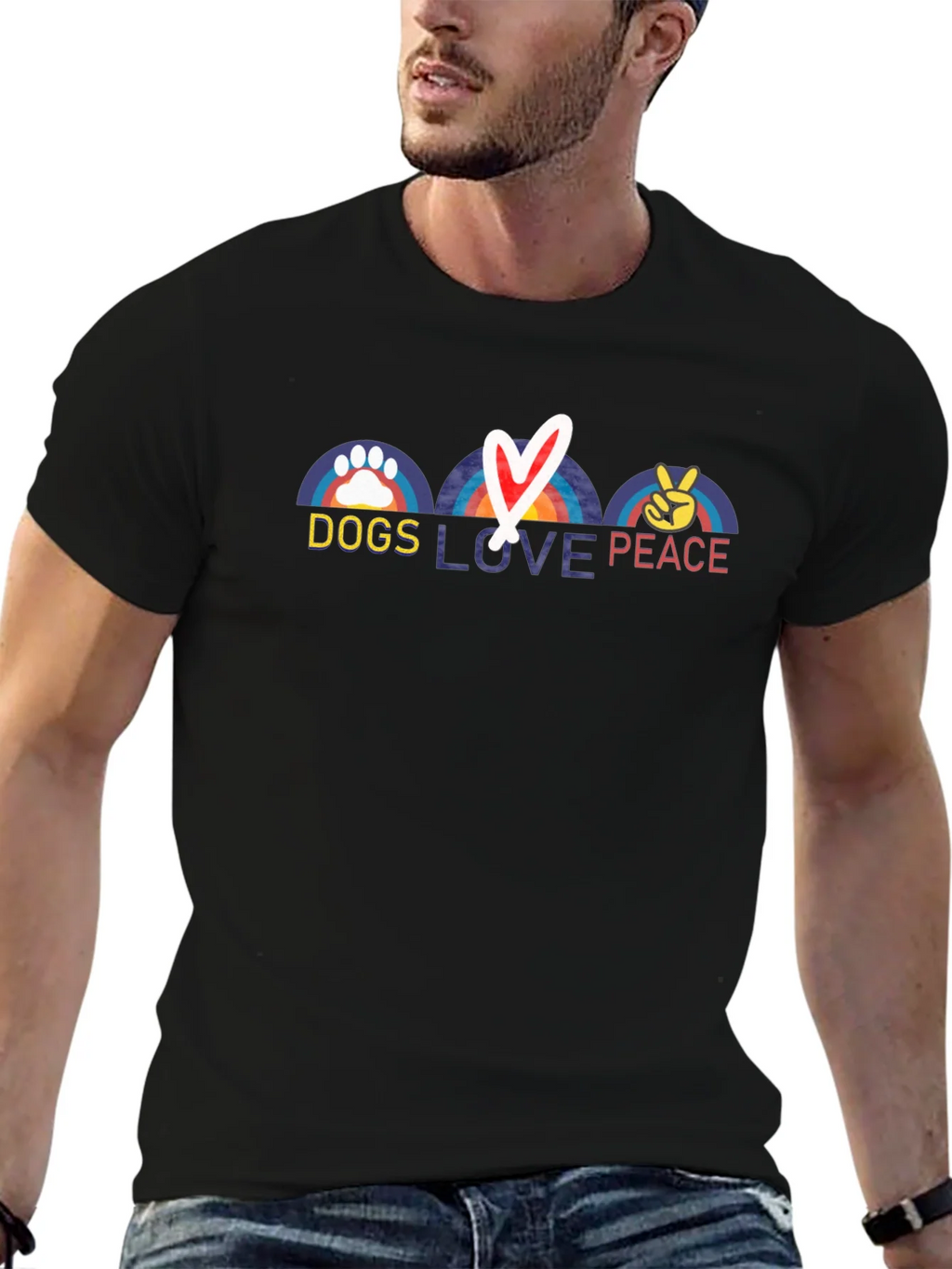 Dogs Love Peace T-Shirt - Rainbow Paw Heart & Sign product image 9