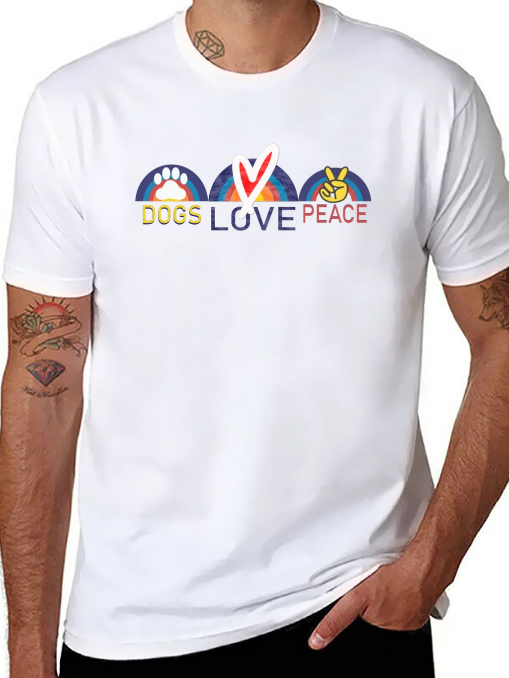 Dogs Love Peace T-Shirt - Rainbow Paw Heart & Sign product image 10