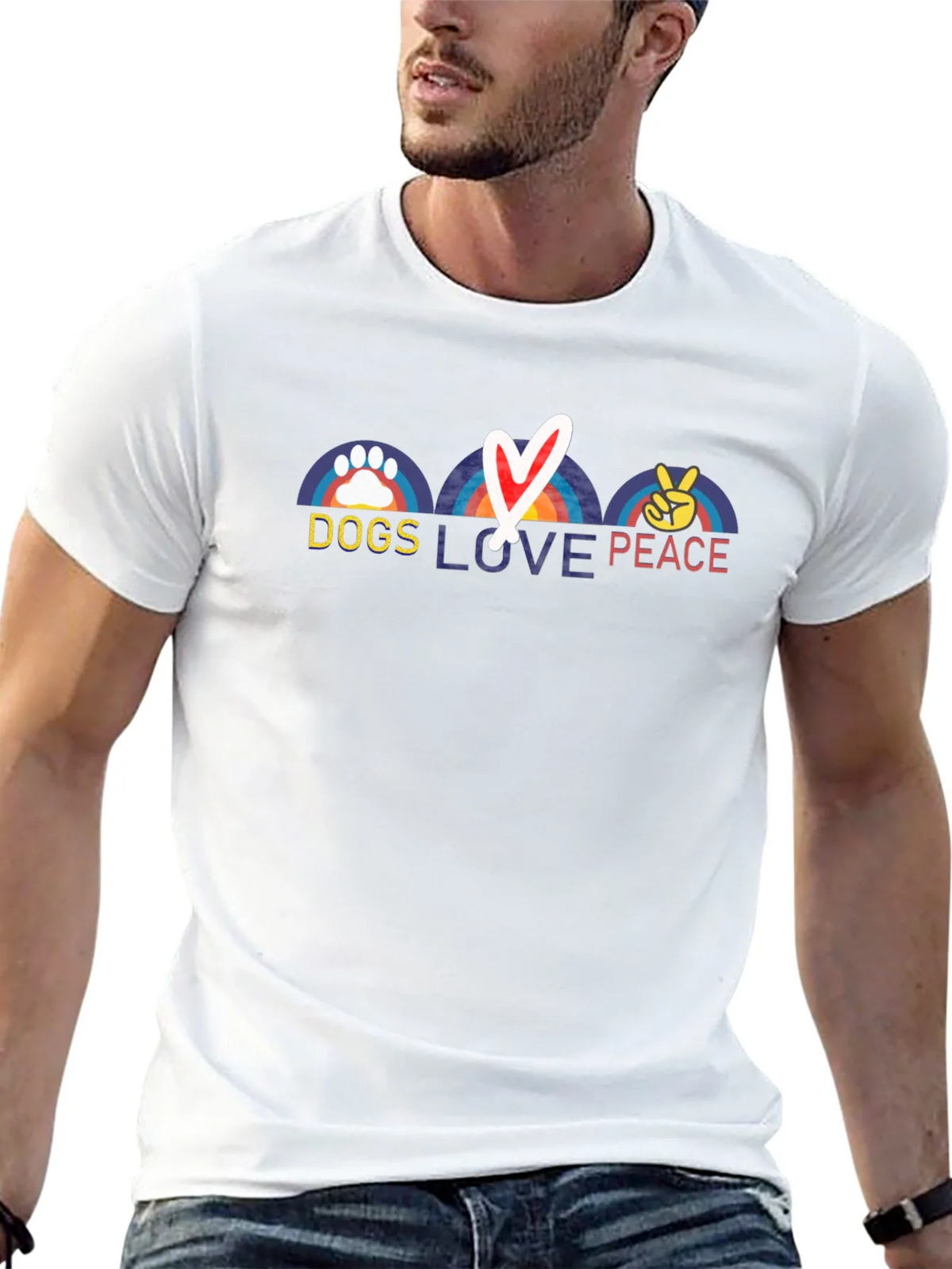 Dogs Love Peace T-Shirt - Rainbow Paw Heart & Sign product image 4
