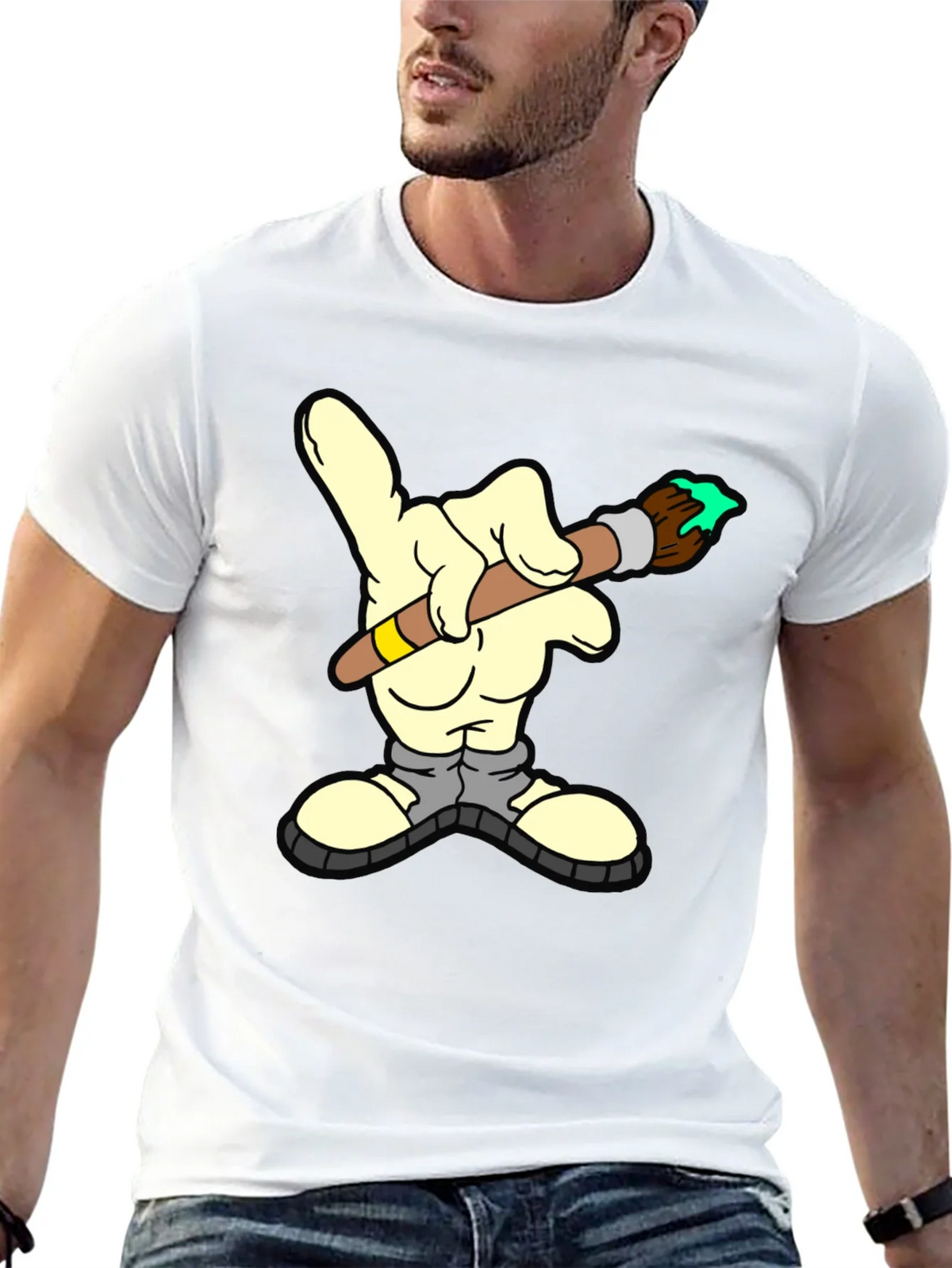 Cartoon Hand Painter T-Shirt - Unique Graphic Tee product image 4