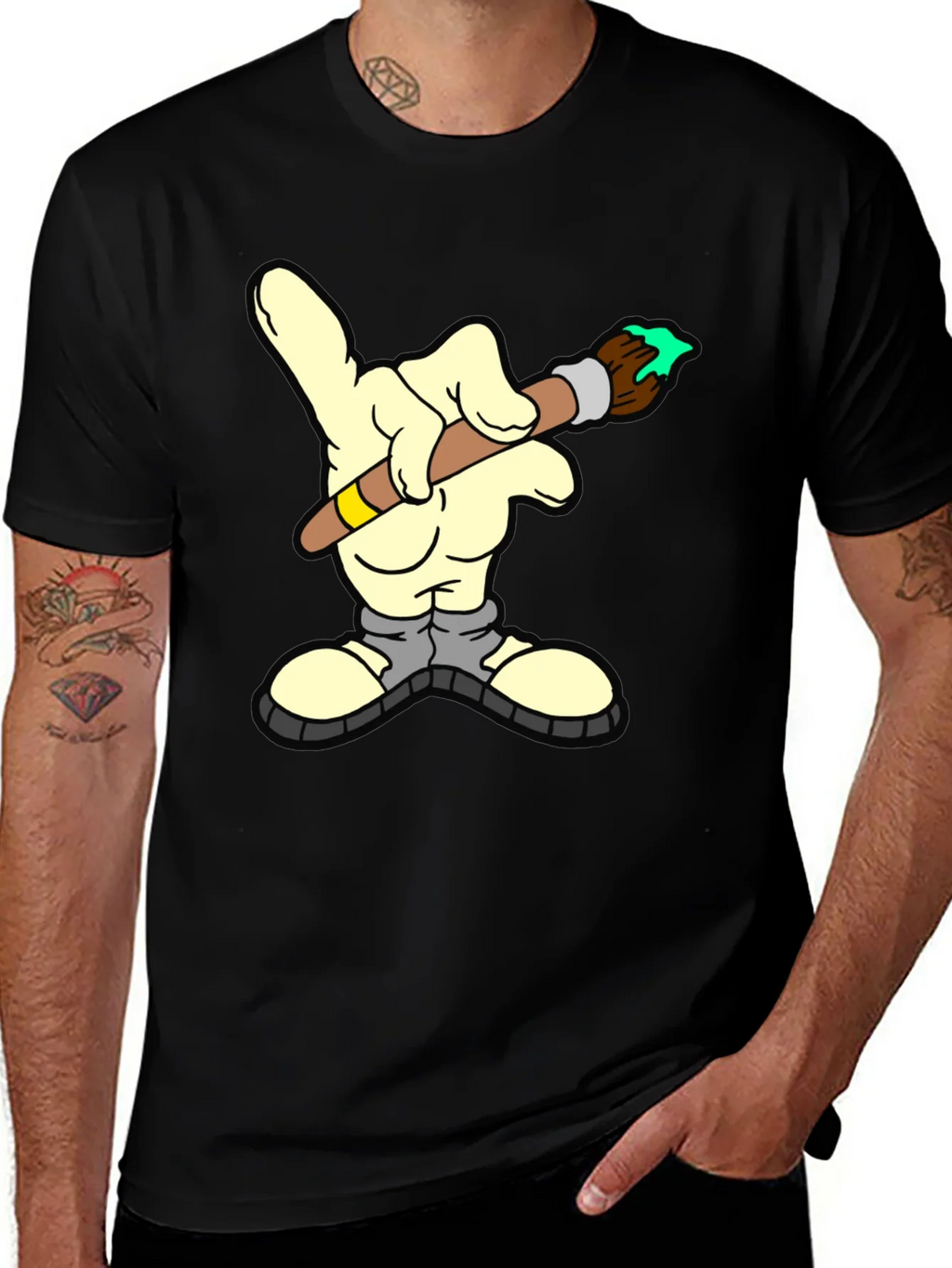Cartoon Hand Painter T-Shirt - Unique Graphic Tee product image 1