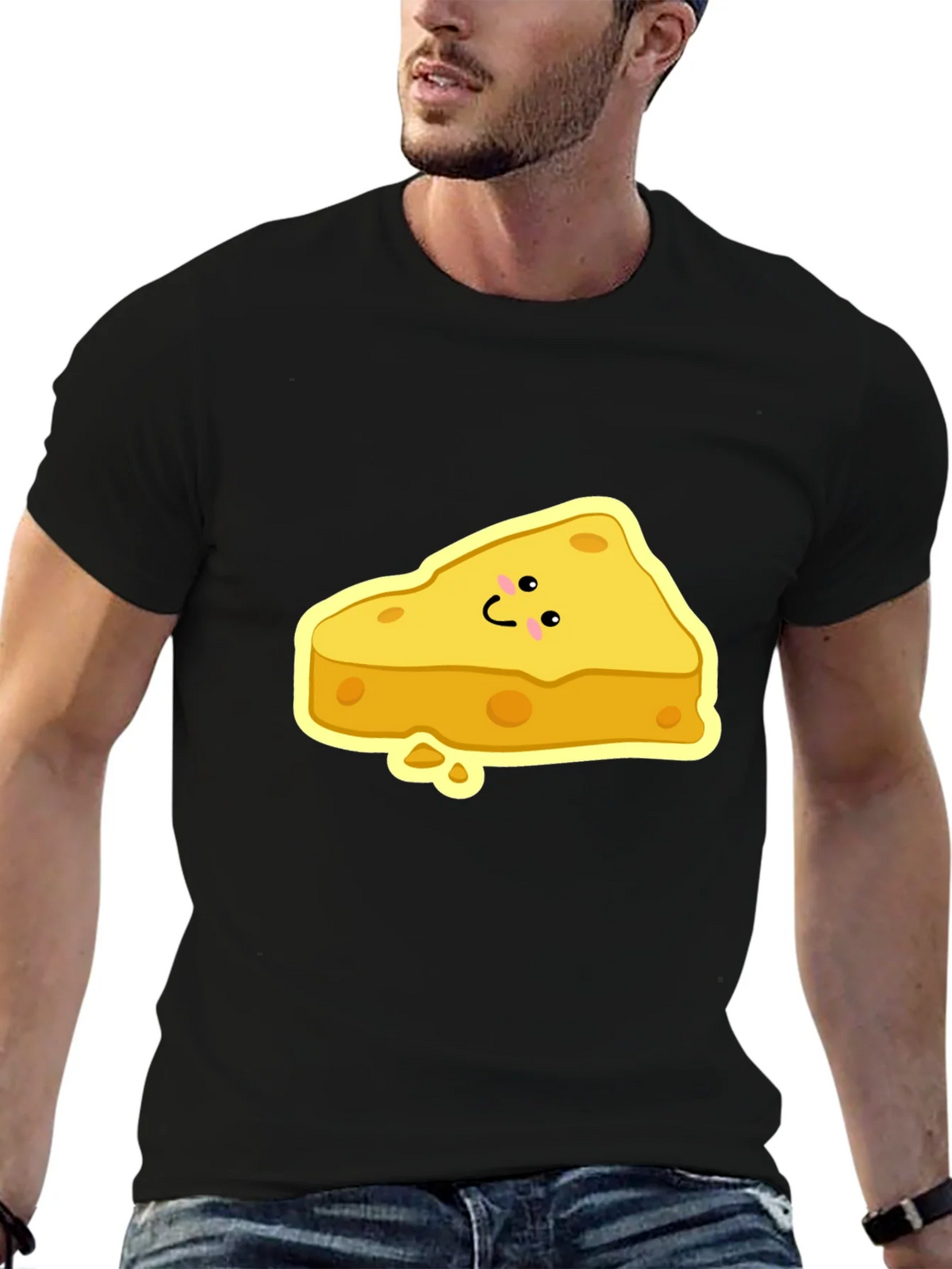 Cartoon Cheese Slice Black T-Shirt product image 9