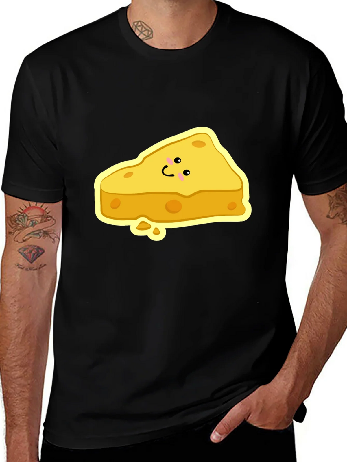 Cartoon Cheese Slice Black T-Shirt product image 1