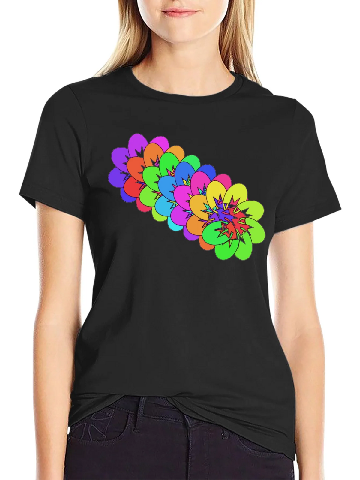 Colorful Floral Graphic Black T-Shirt product image 5