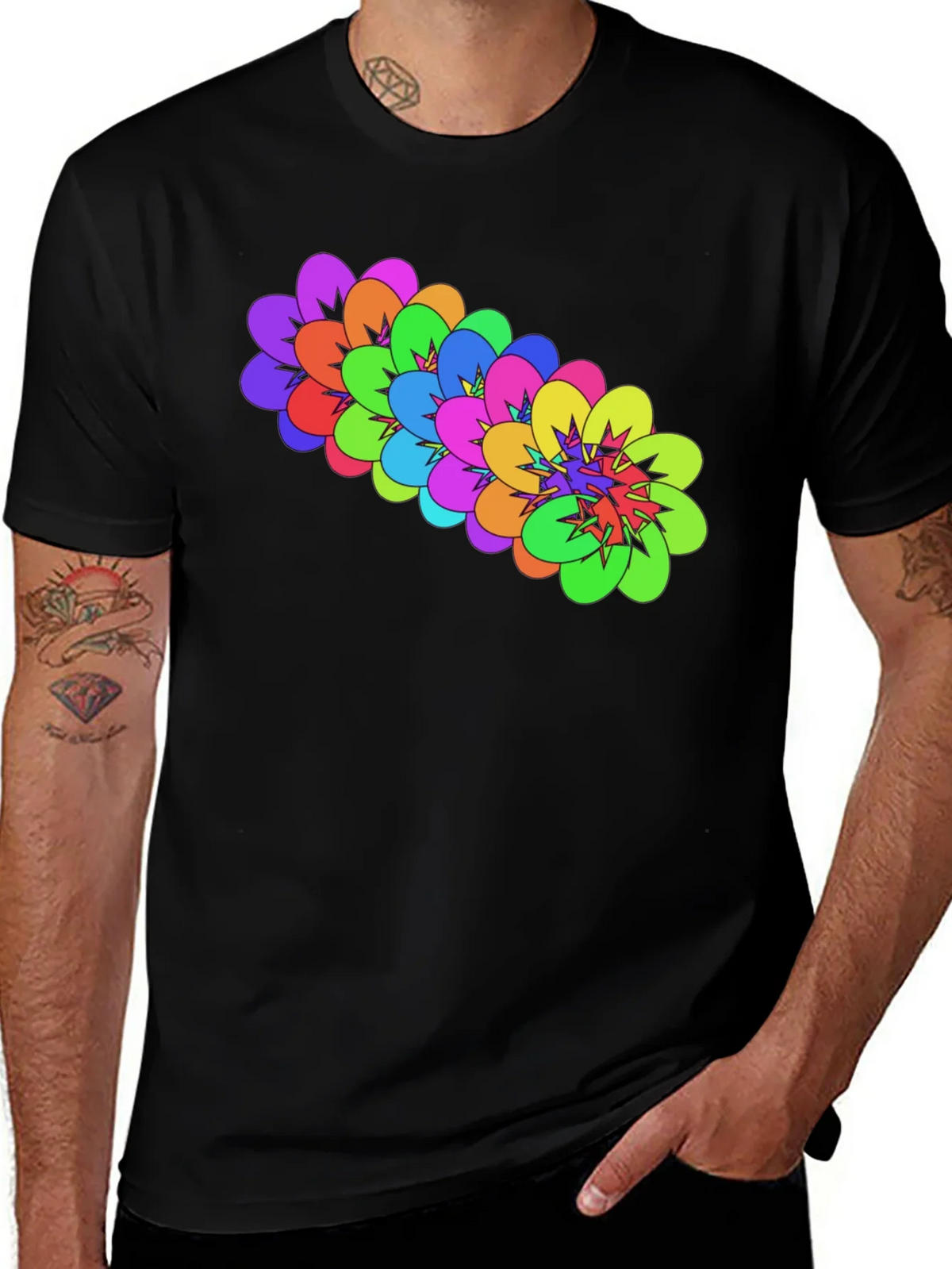 Colorful Floral Graphic Black T-Shirt product image 1