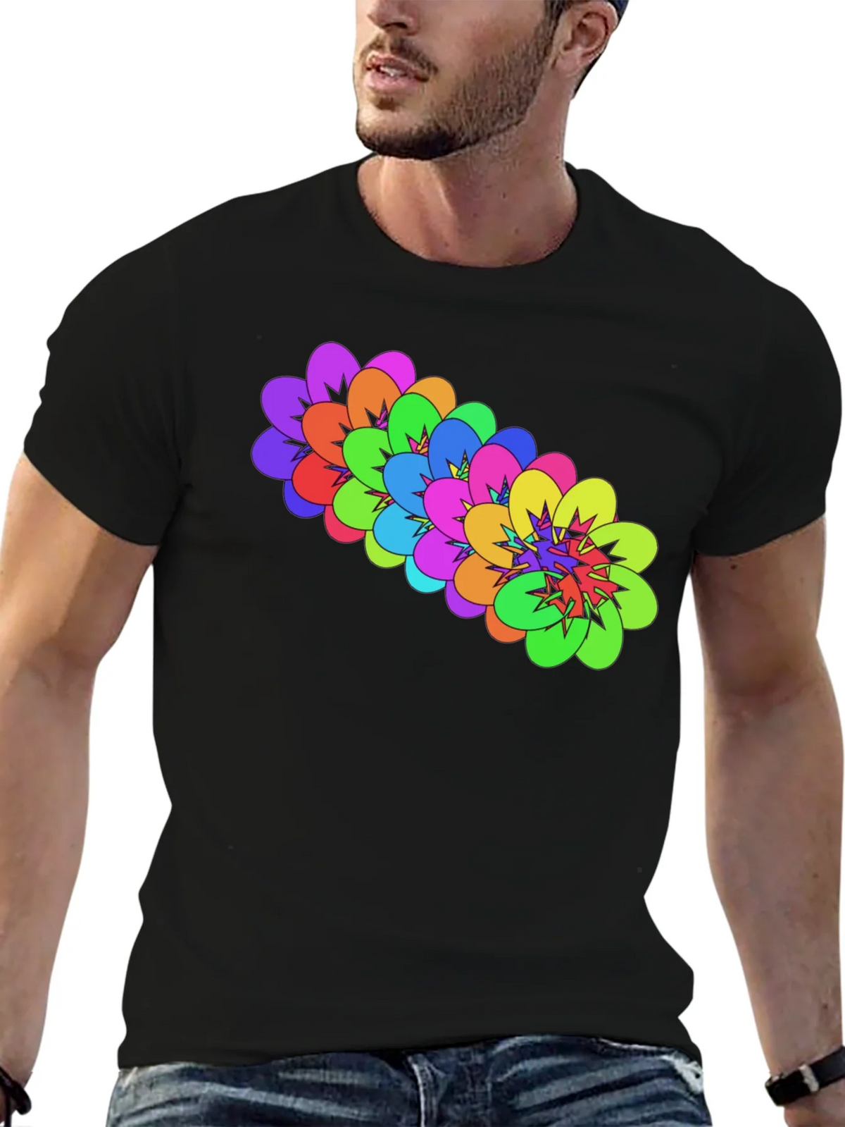 Colorful Floral Graphic Black T-Shirt product image 9