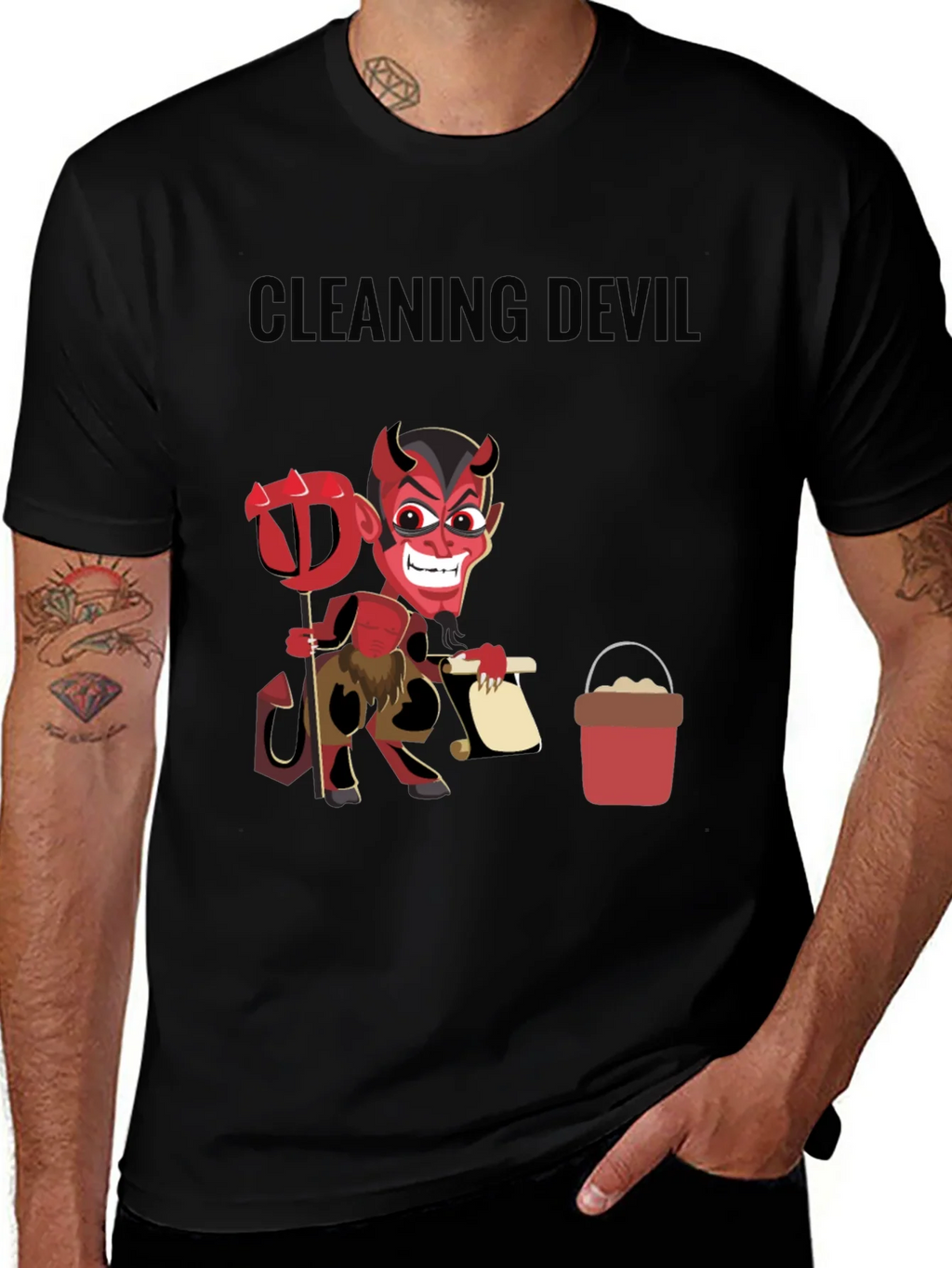 Cleaning Devil T-Shirt - Funny Cartoon Graphic Tee product image 1