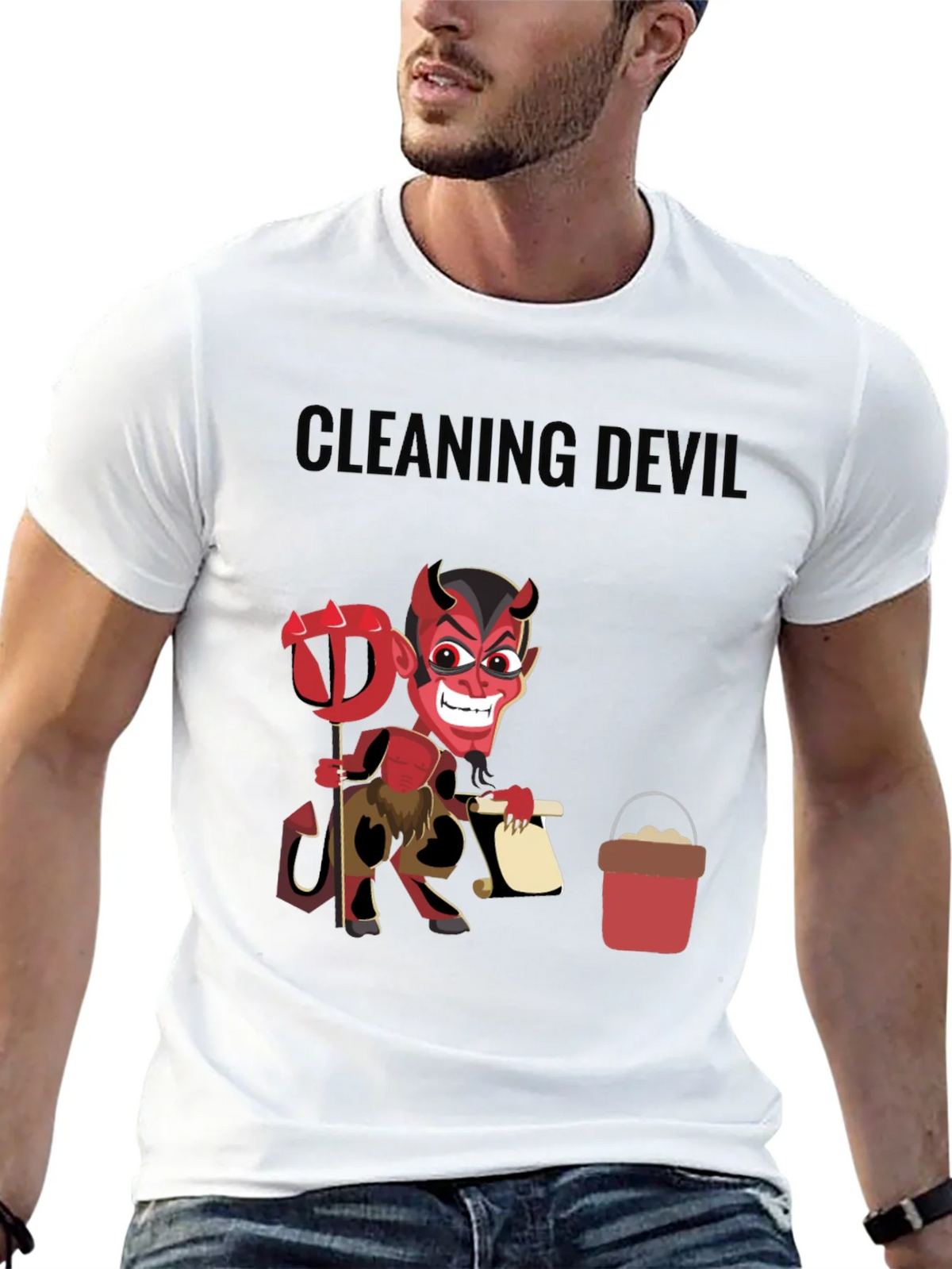 Cleaning Devil T-Shirt - Funny Cartoon Graphic Tee product image 4