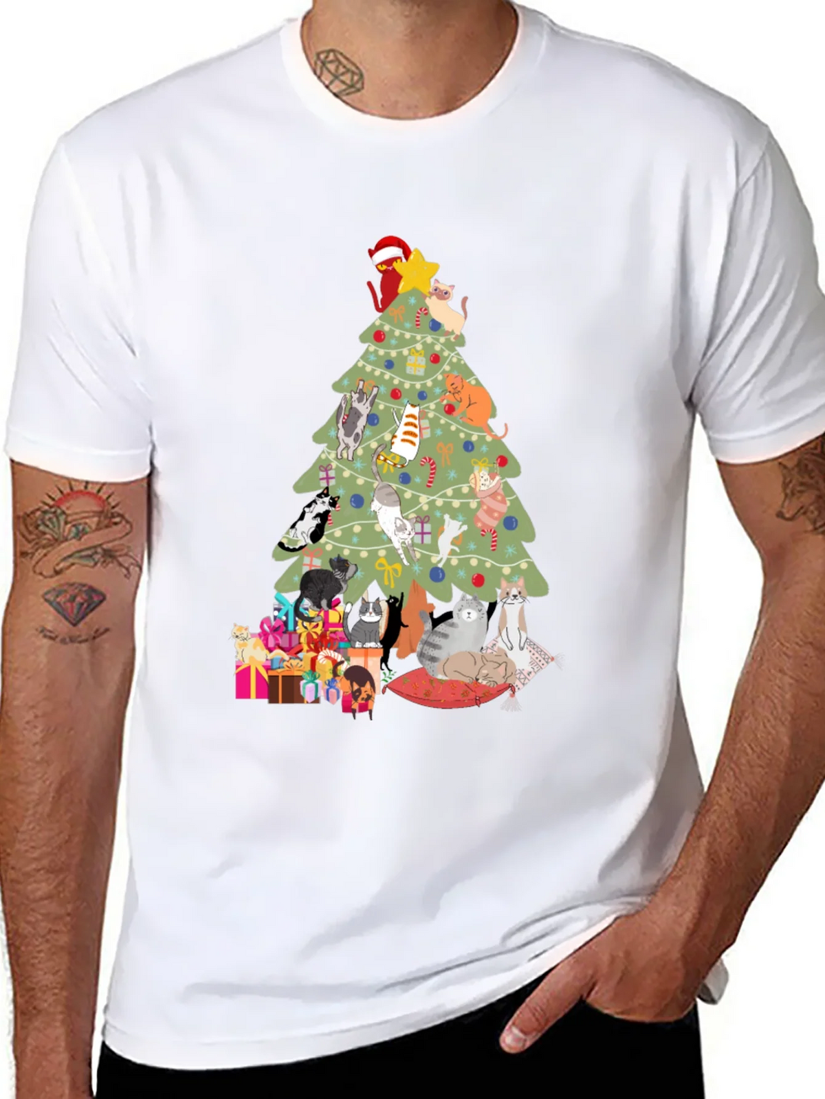 Cat Christmas Tree T-Shirt Holiday Tee product image 10