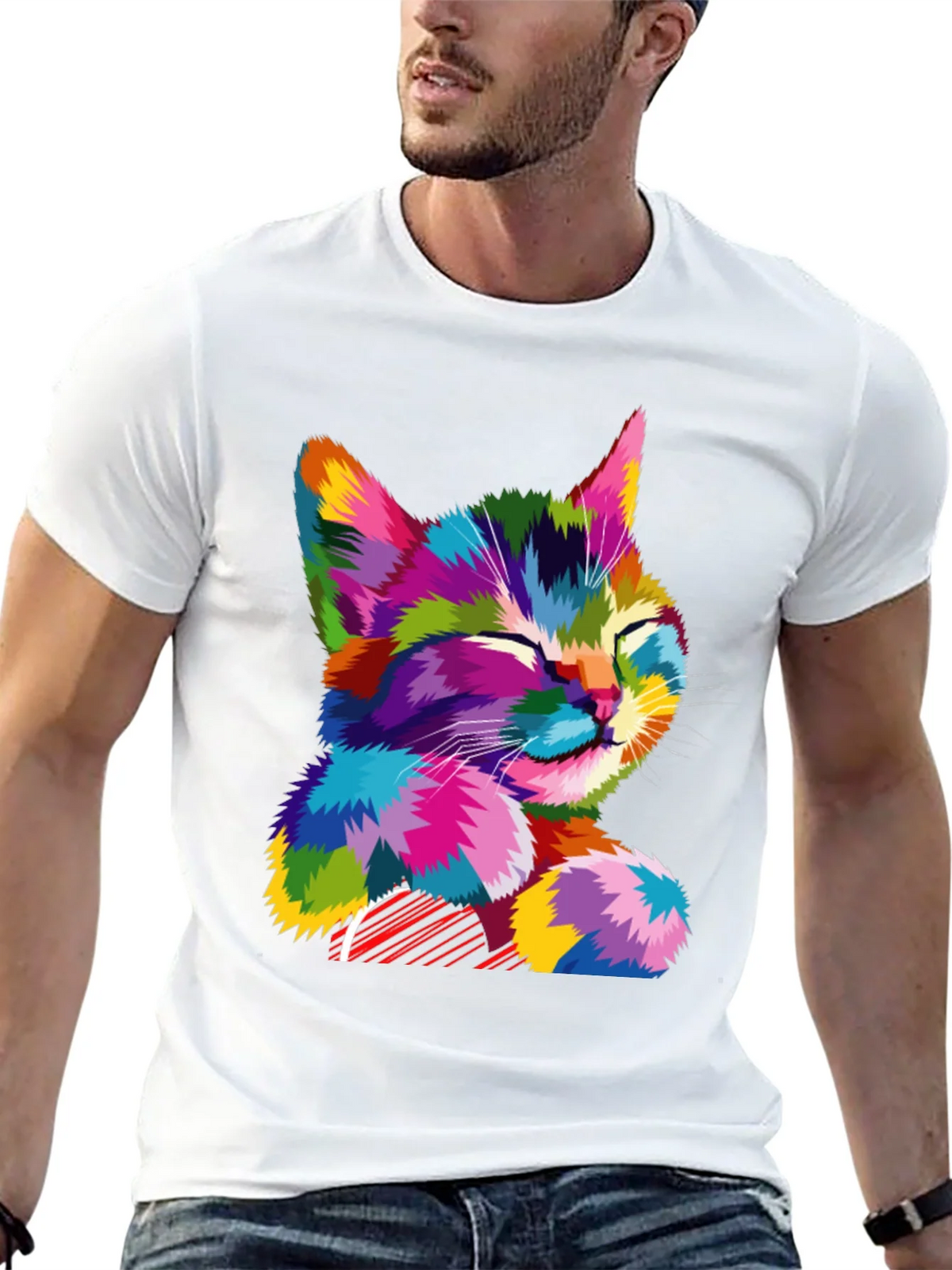 Colorful Cat Graphic T-Shirt - Stylish Mens Tee product image 4