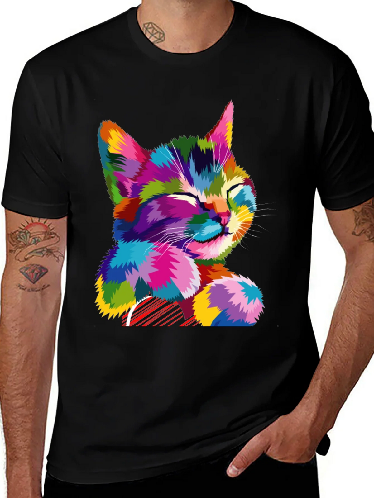 Colorful Cat Graphic T-Shirt - Stylish Mens Tee product image 1