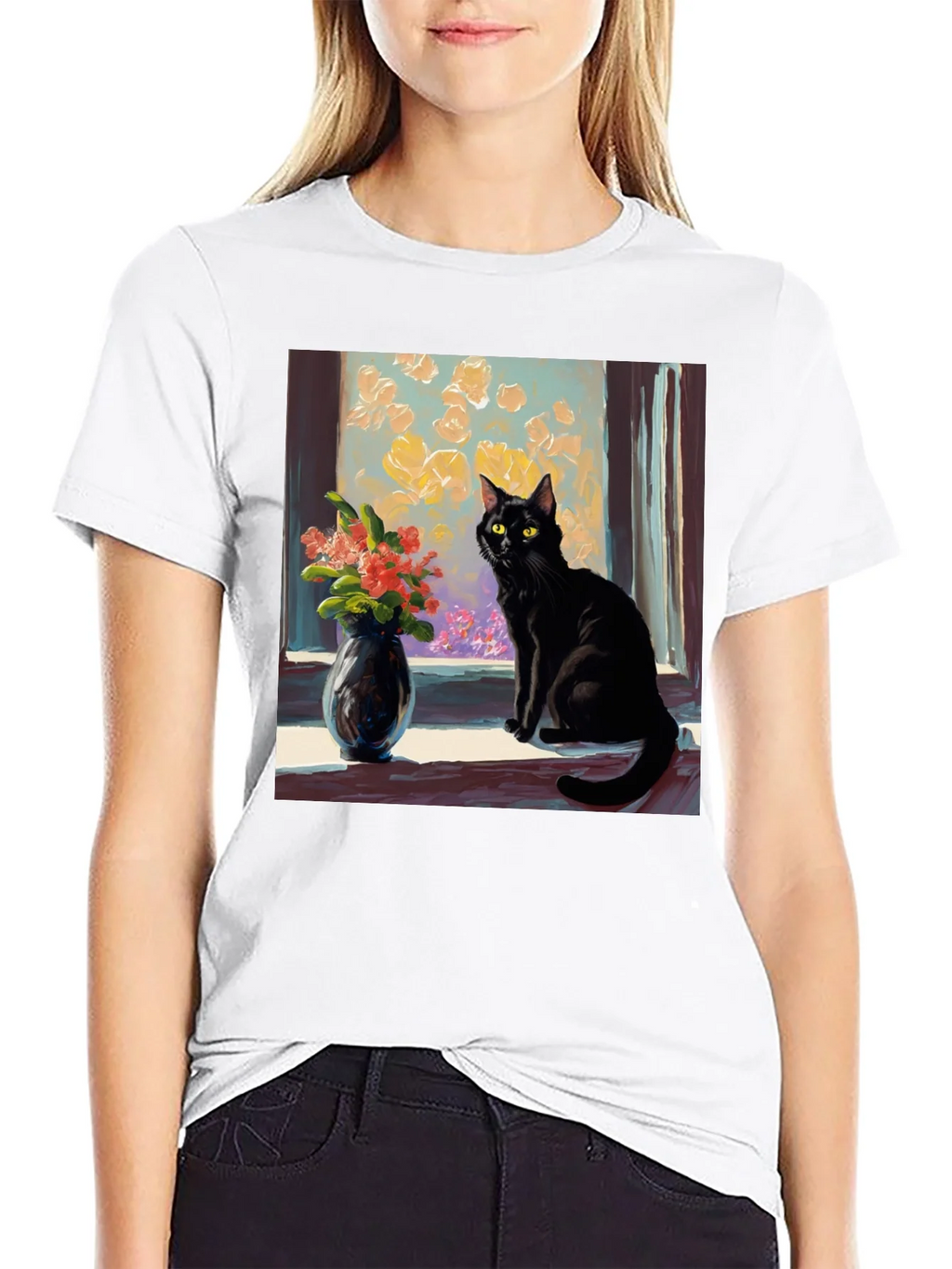 Black Cat Window Flowers T-Shirt product image 11
