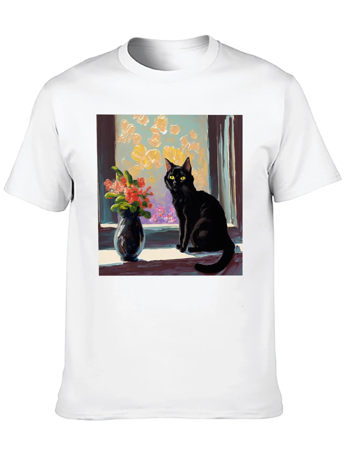 Black Cat Window Flowers T-Shirt product image 12