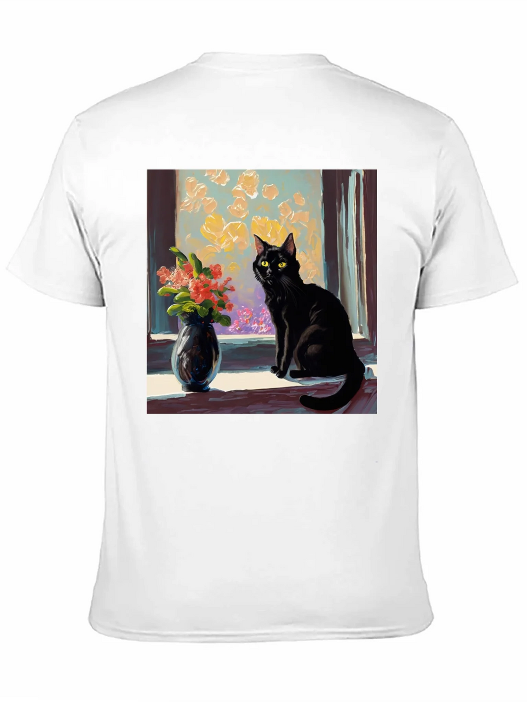 Black Cat Window Flowers T-Shirt product image 2