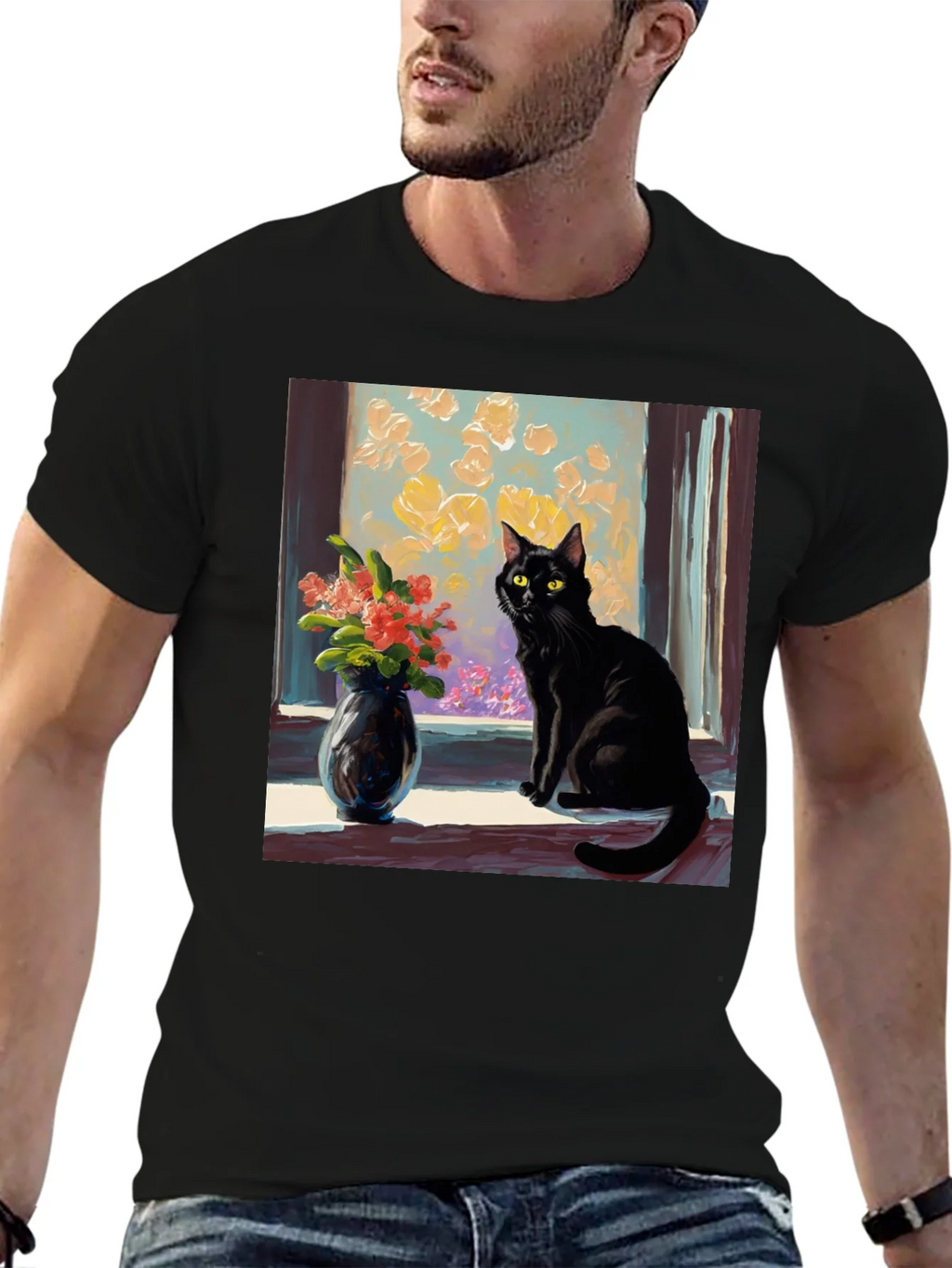 Black Cat Window Flowers T-Shirt product image 9