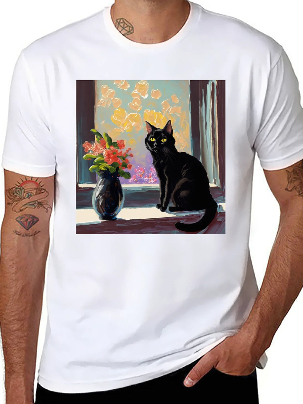 Black Cat Window Flowers T-Shirt product image 10