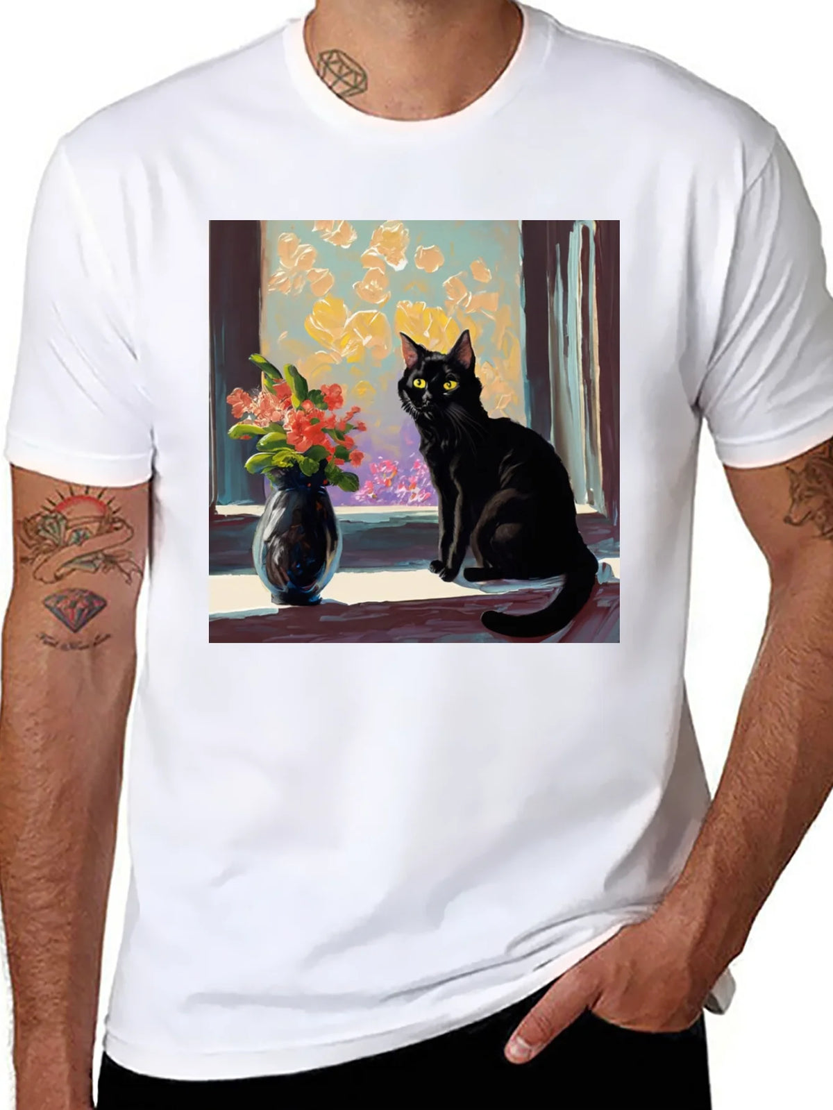 Black Cat Window Flowers T-Shirt product image 10