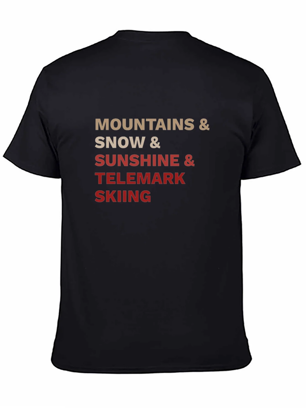 Mountains Snow Sunshine Telemark Skiing Black T-Shirt product image 7