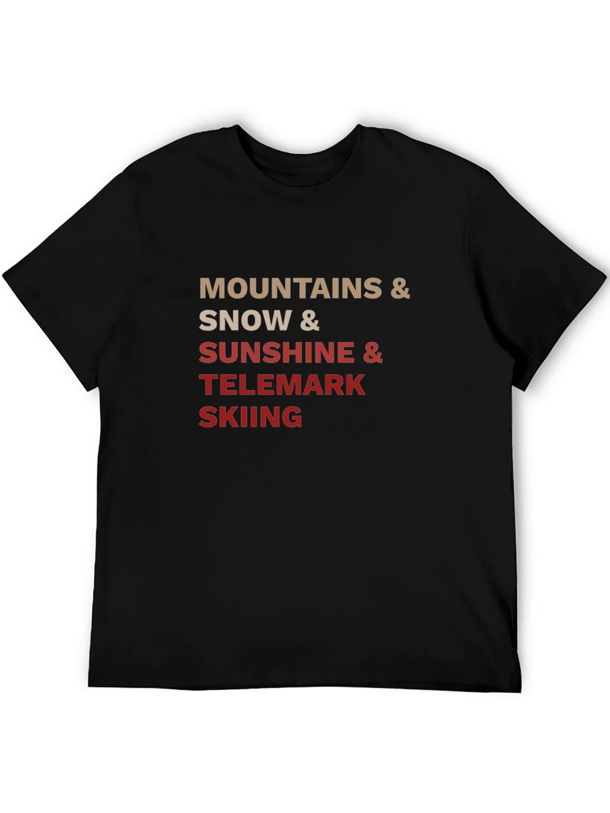 Mountains Snow Sunshine Telemark Skiing Black T-Shirt product image 8