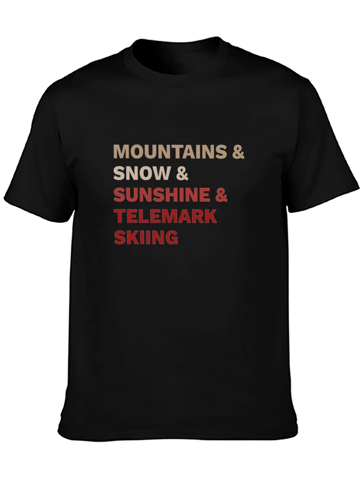 Mountains Snow Sunshine Telemark Skiing Black T-Shirt product image 6