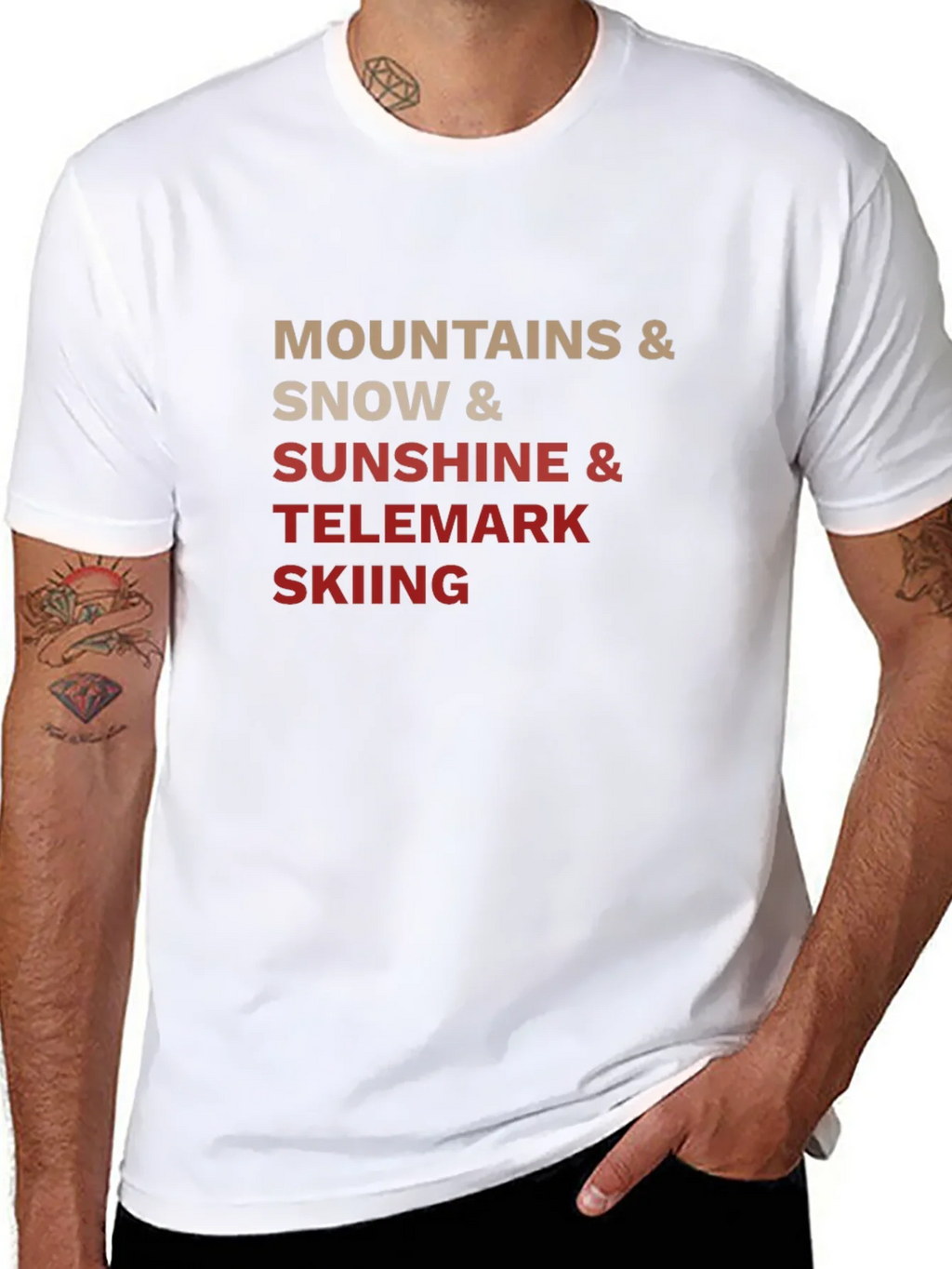 Mountains Snow Sunshine Telemark Skiing Black T-Shirt product image 10