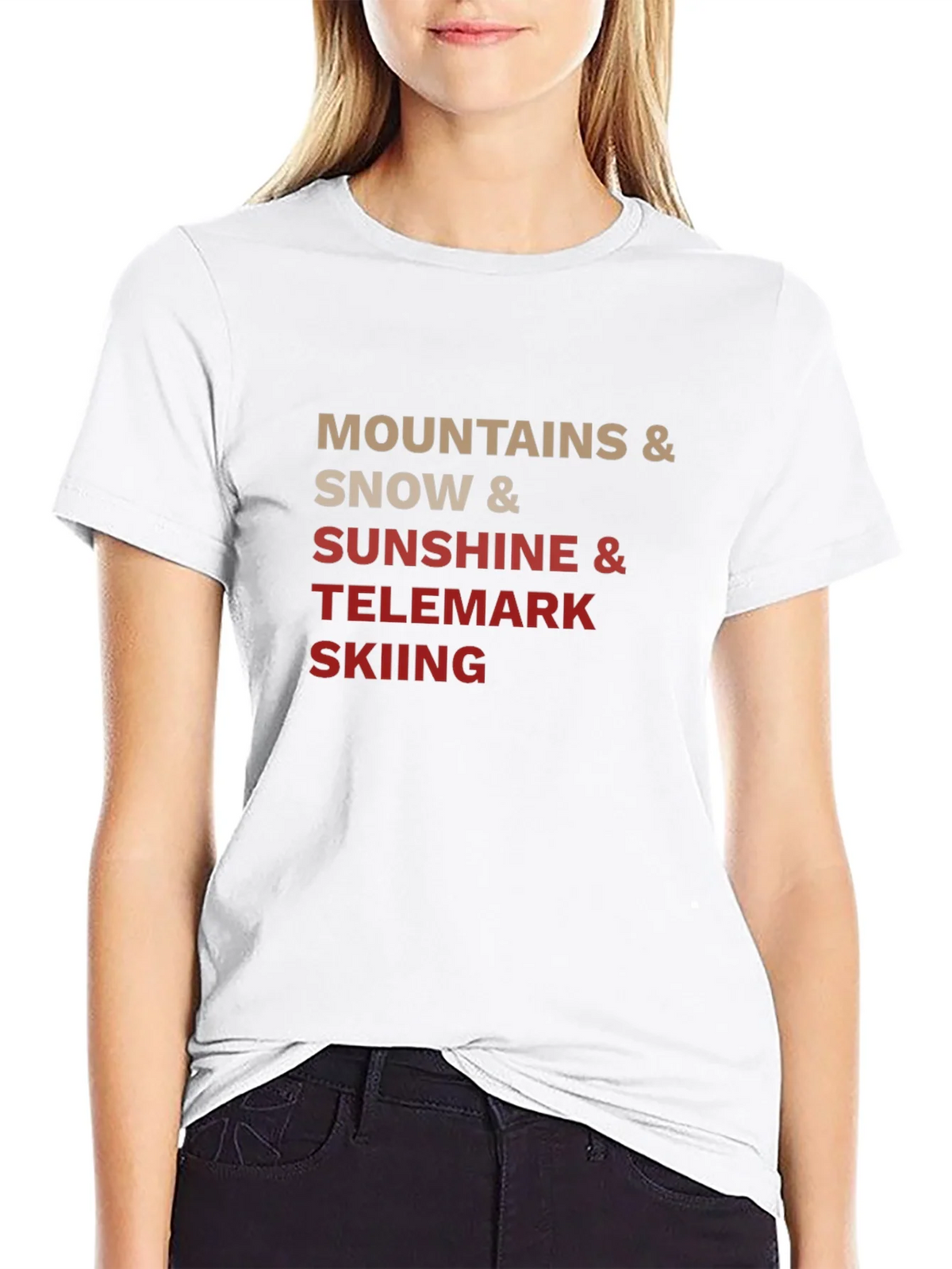 Mountains Snow Sunshine Telemark Skiing Black T-Shirt product image 11