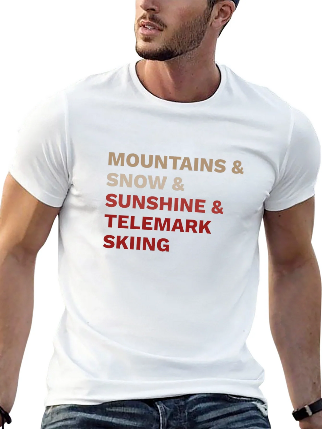 Mountains Snow Sunshine Telemark Skiing Black T-Shirt product image 4