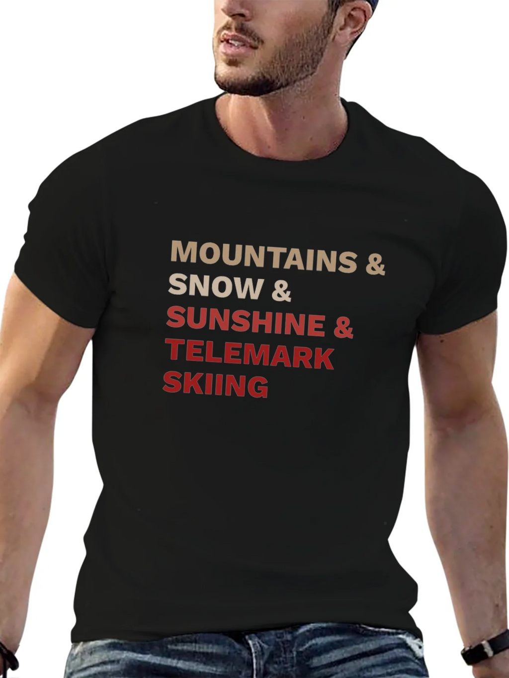 Mountains Snow Sunshine Telemark Skiing Black T-Shirt product image 9
