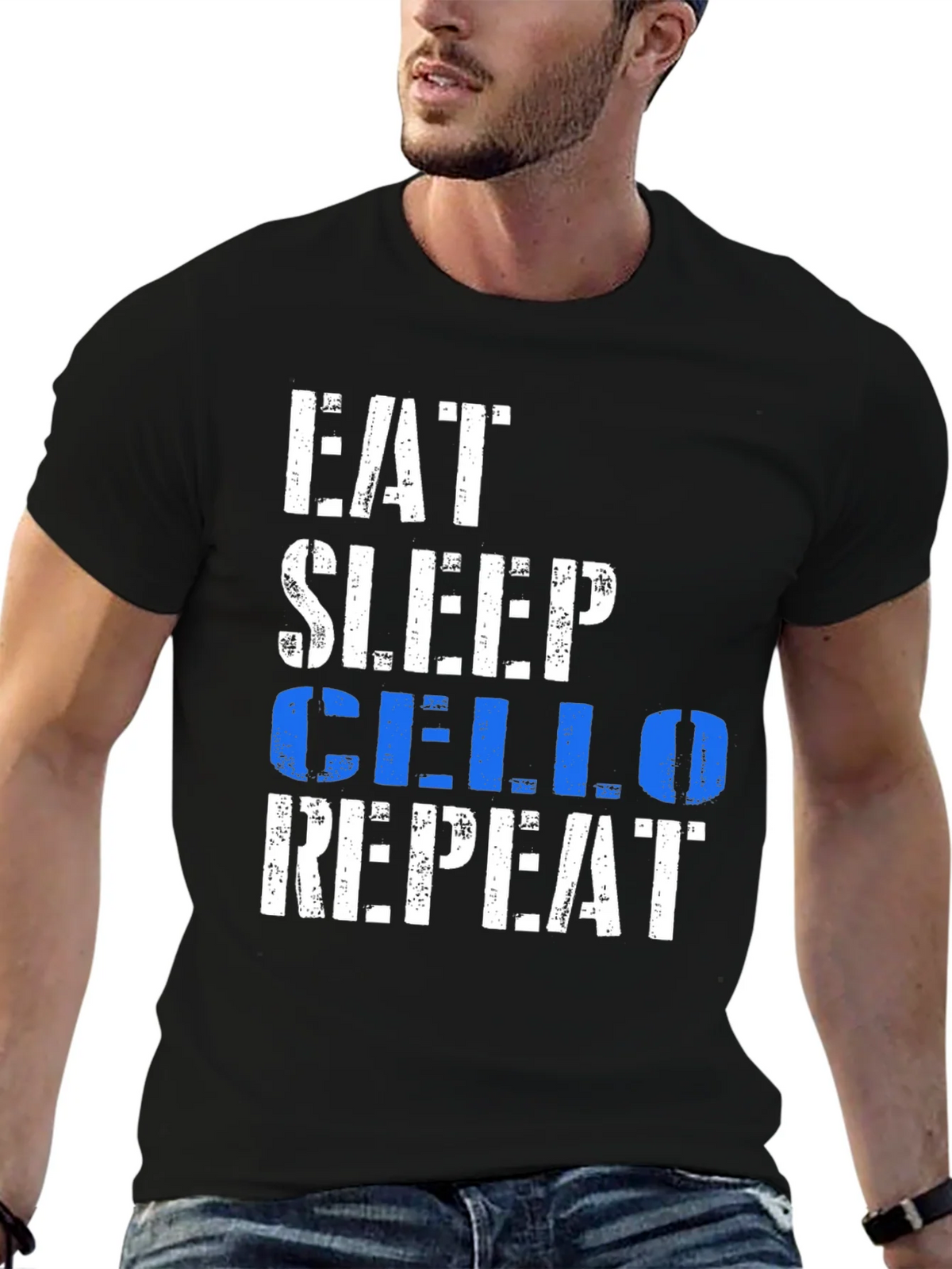 Eat Sleep Cello Repeat Black Graphic Tee product image 9