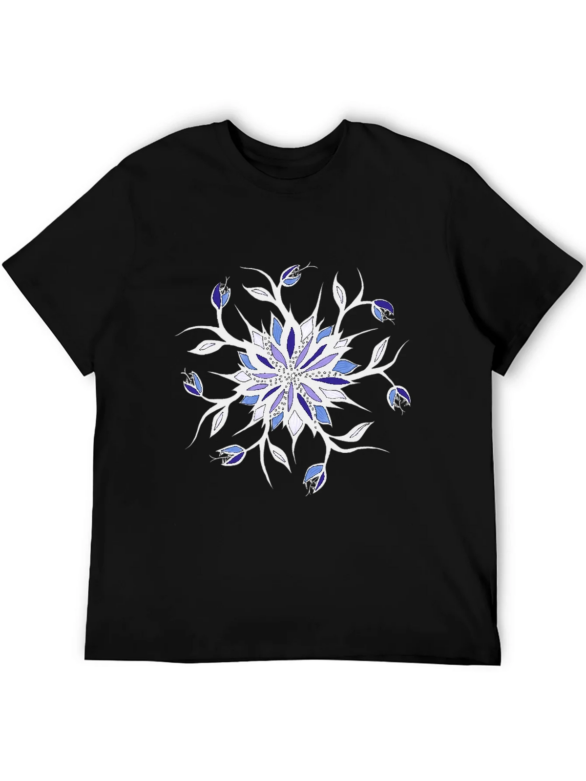 Blue Floral Mandala Black T-Shirt product image 8