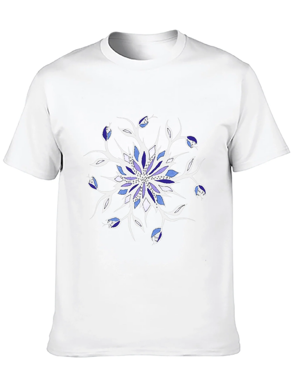 Blue Floral Mandala Black T-Shirt product image 12