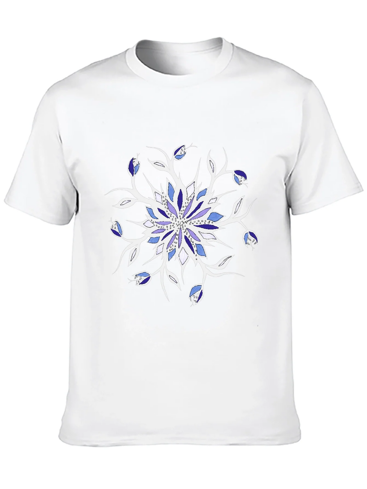 Blue Floral Mandala Black T-Shirt product image 12