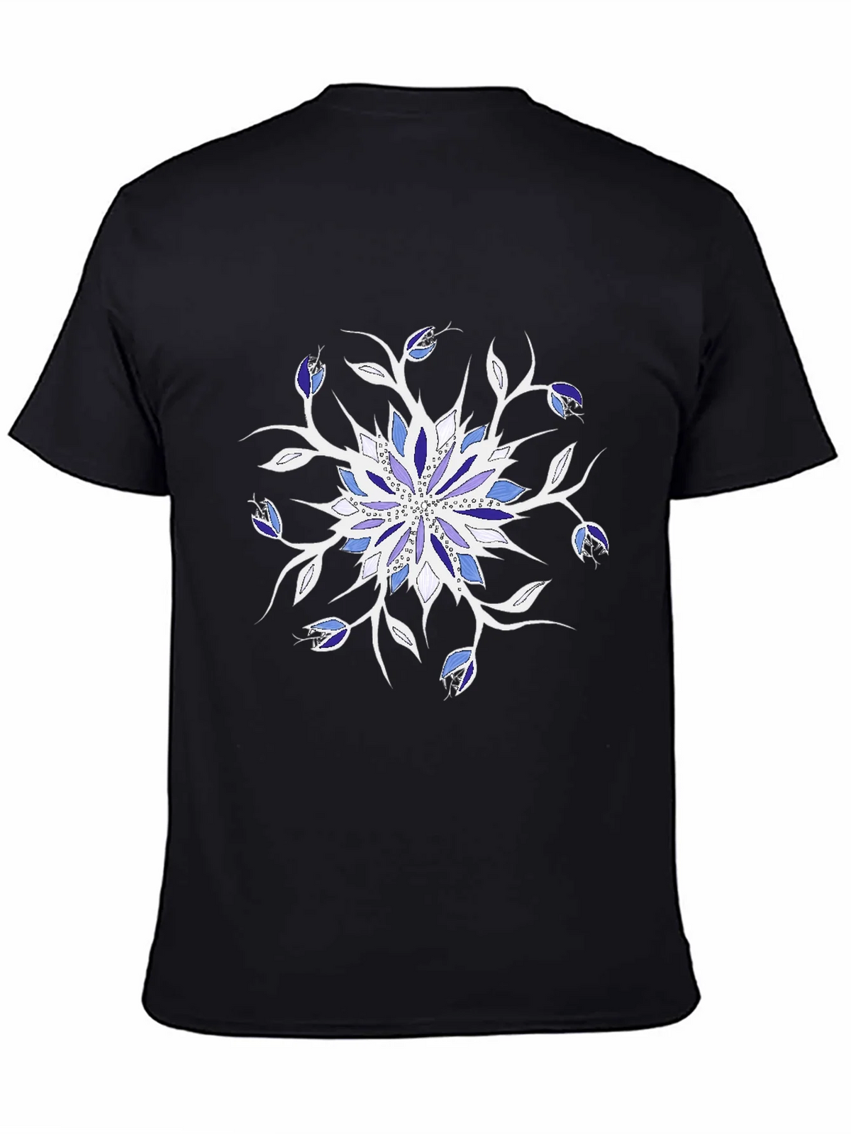 Blue Floral Mandala Black T-Shirt product image 7