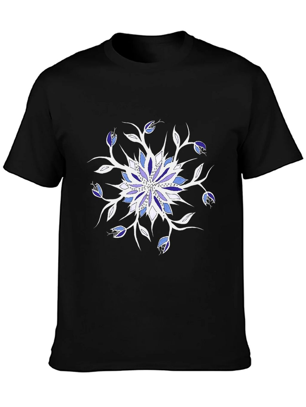 Blue Floral Mandala Black T-Shirt product image 6