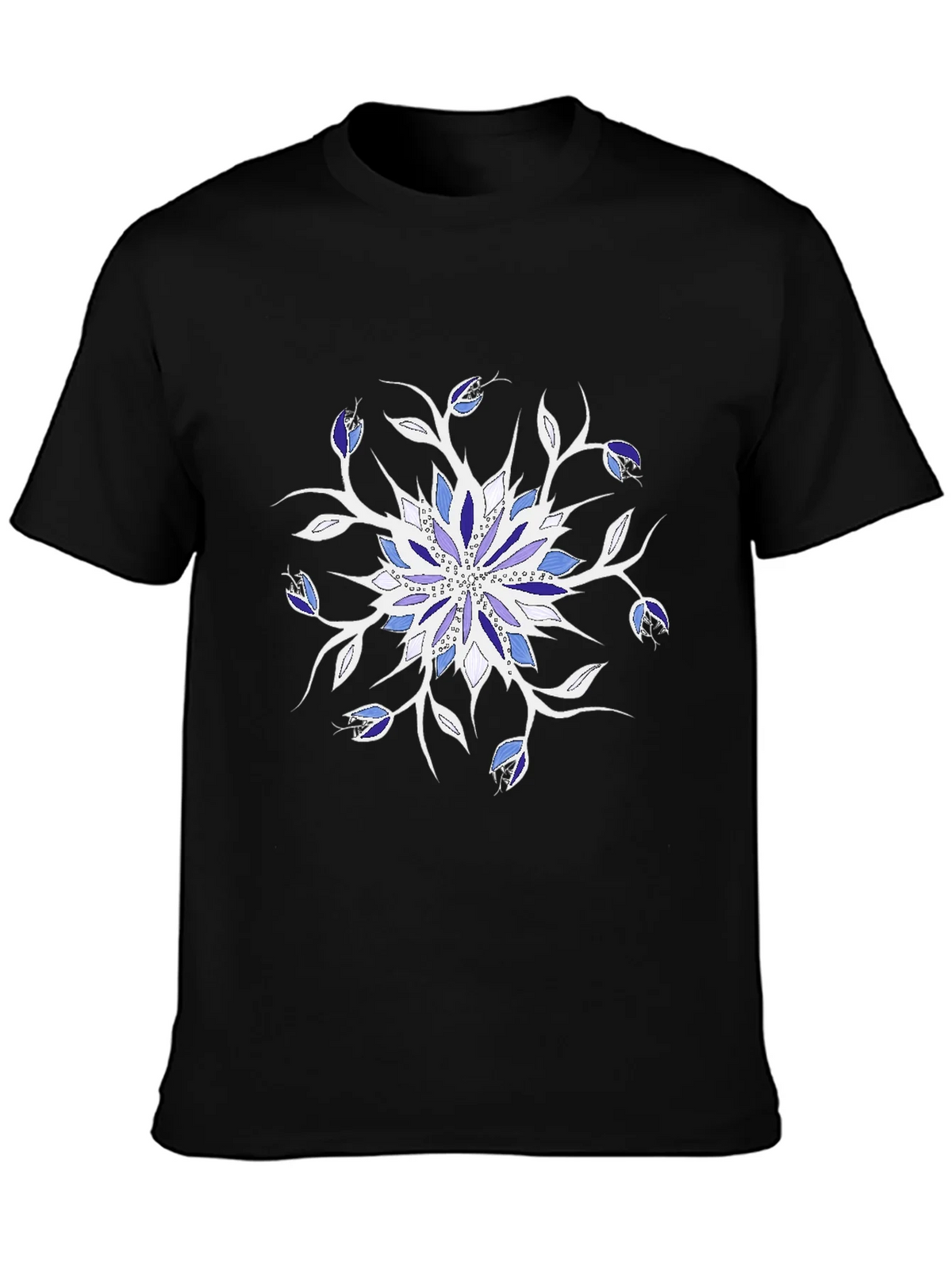 Blue Floral Mandala Black T-Shirt product image 6