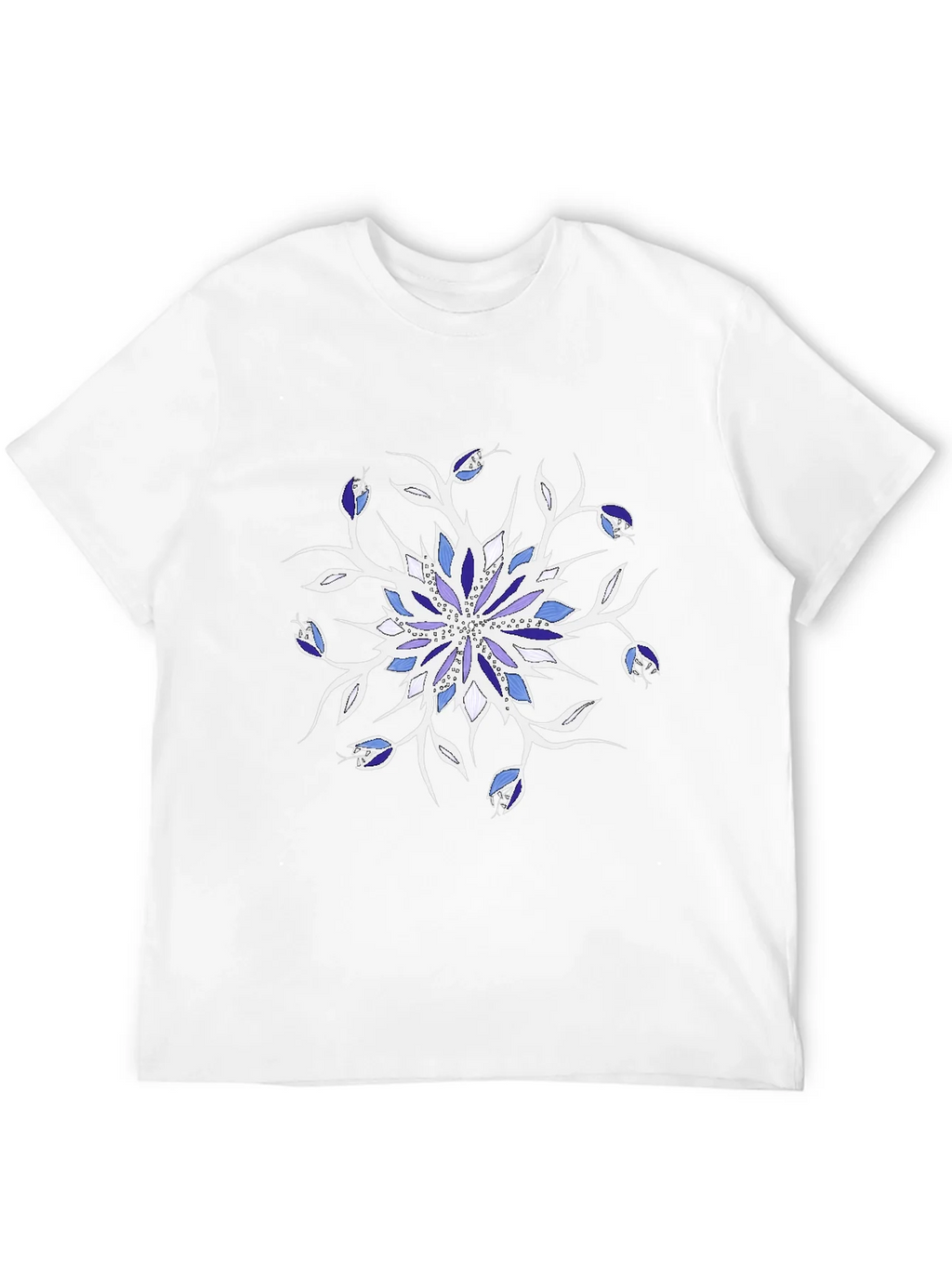 Blue Floral Mandala Black T-Shirt product image 3