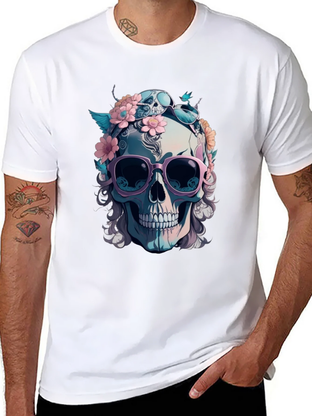 Skull & Flowers Graphic Tee - Mens Black Cotton T-Shirt product image 10